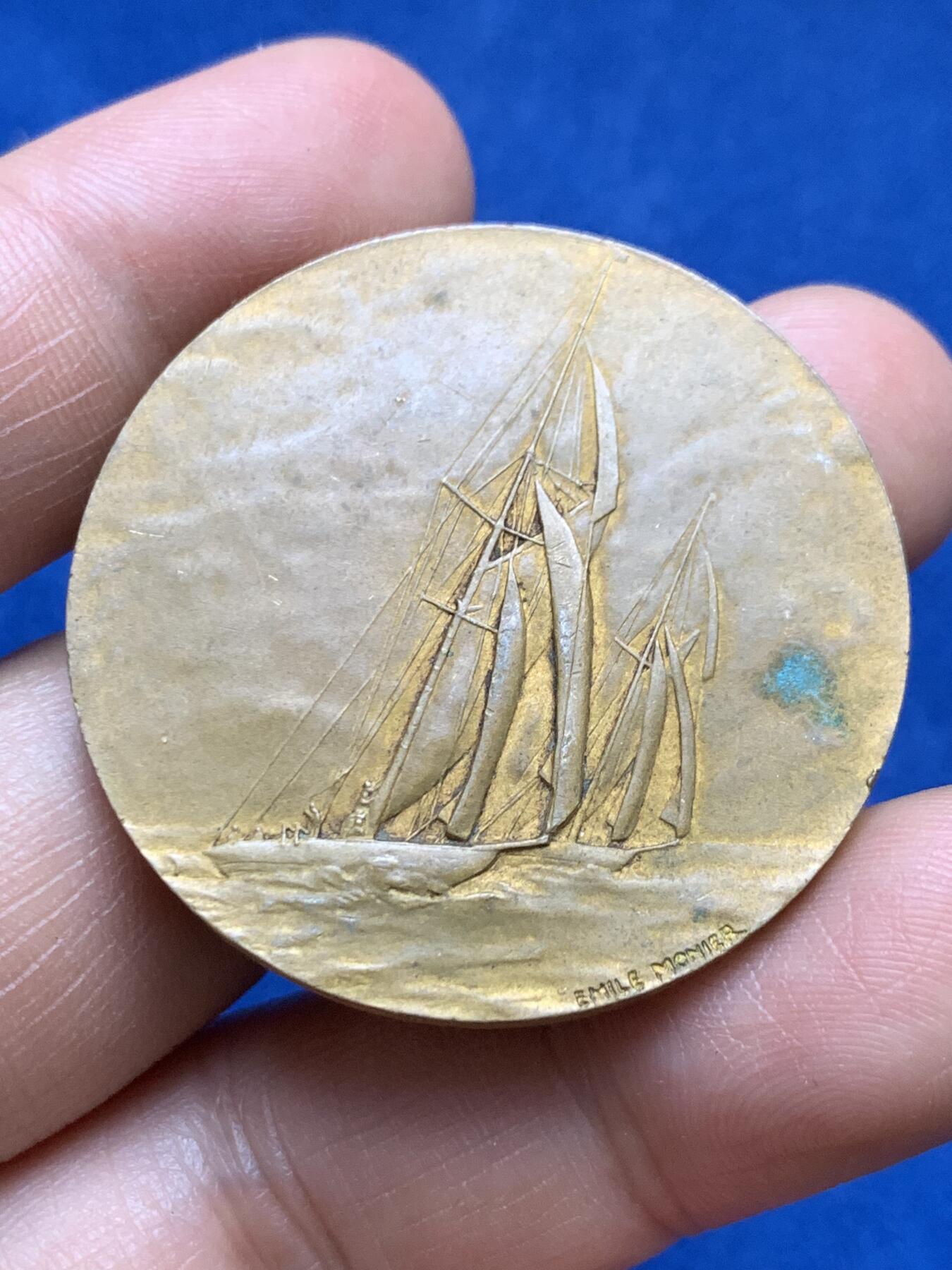 《竞宝斋》第375场 周日，周一，周二 3场连拍 （全场包邮） 法国帆船联盟纪念铜章 26.7g 40.5mm 铜标边铭