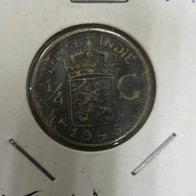 康怡轩钱币【世界各国老硬币银币专场】第444期  - 1945 荷属印度 1/4分 银币