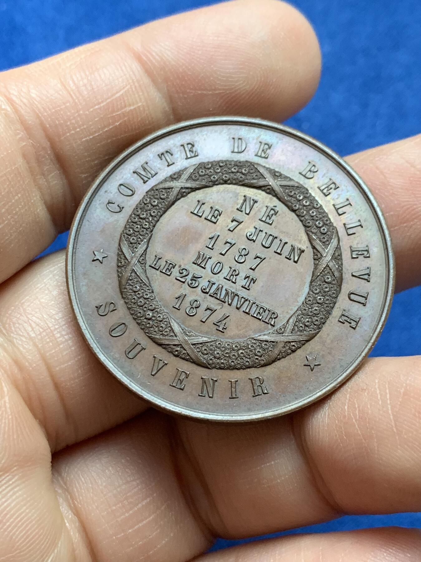 《竞宝斋》第375场 周日，周一，周二 3场连拍 （全场包邮） 法国贝尔维尤伯爵纪念章 蜜蜂铜 带盒 19.5g 36.9mm