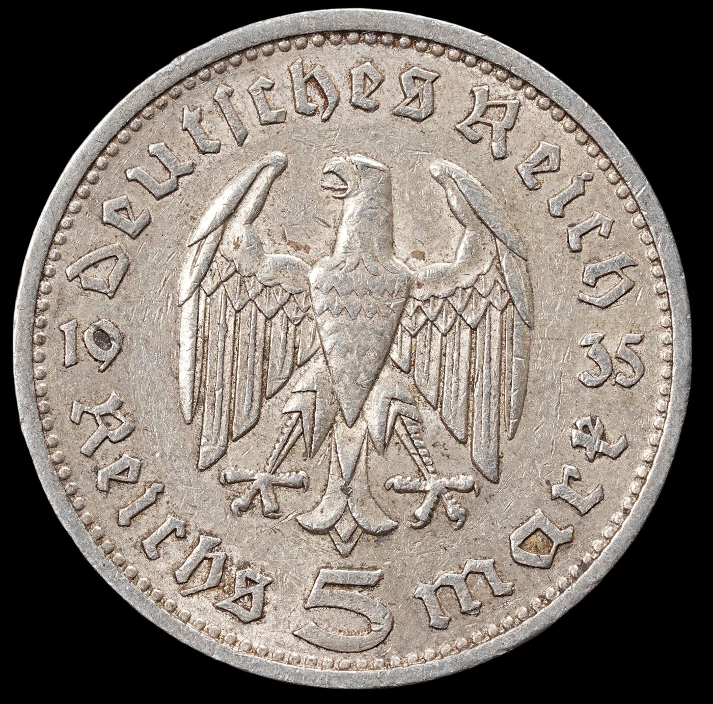 修遠堂世界钱币第六十六期 1935年德三兴登堡5马克银币 A厂铭