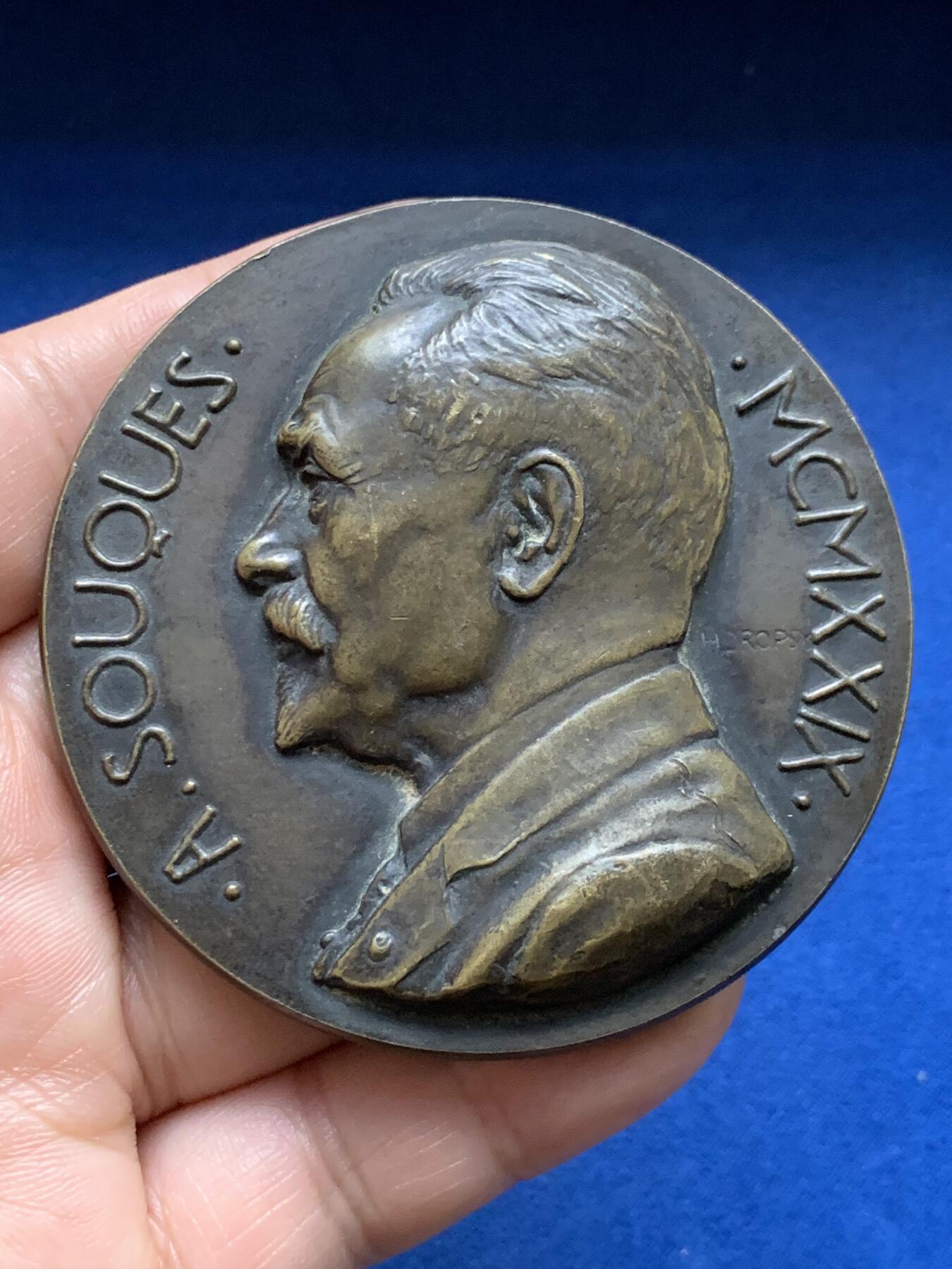 《竞宝斋》第375场 周日，周一，周二 3场连拍 （全场包邮） 名家Dropsy作法国医学教授Souques纪念大铜章 215.7g 67.9mm