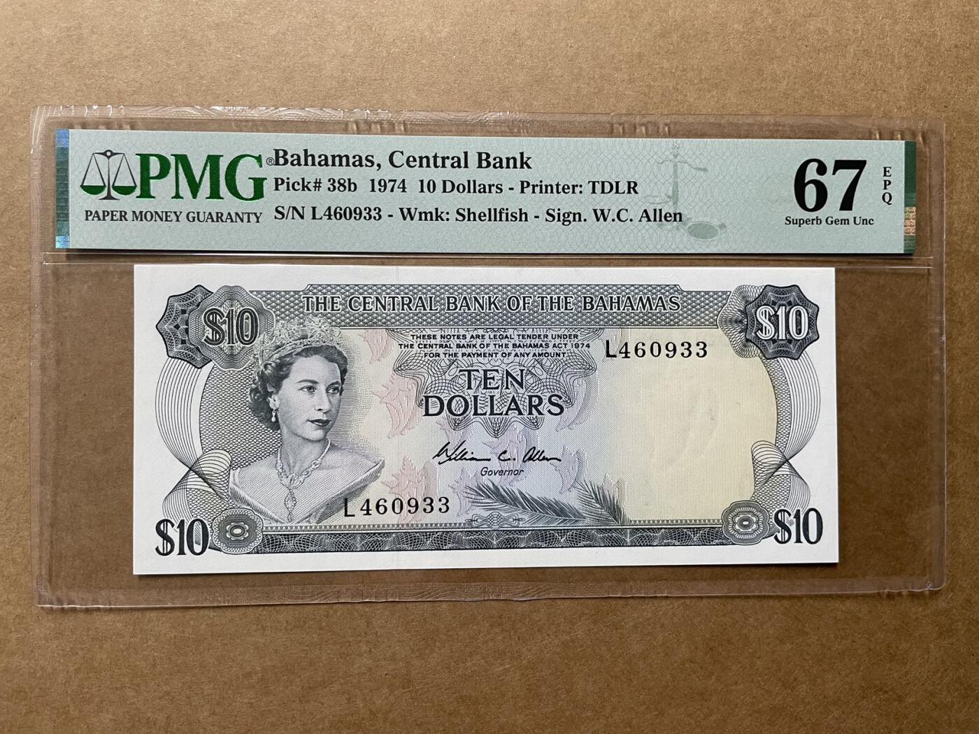 巴哈马1974年10元 经典火烈鸟 PMG67EPQ 冠军分