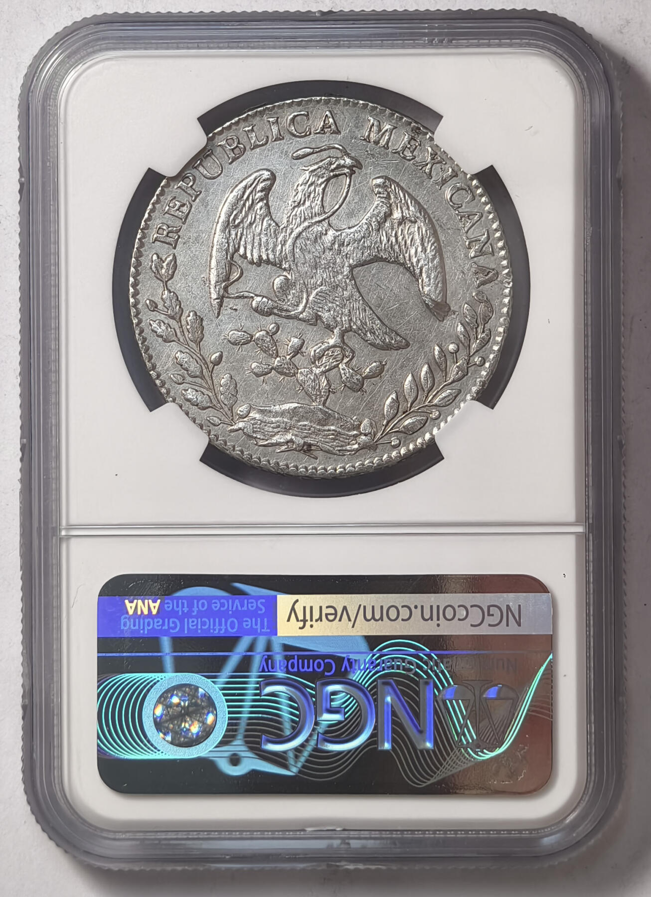 紫瑗钱币——第539期 墨西哥 1863年 GO YF在华流通 花边鹰洋 8里亚尔 银币 NGC AU DETAILS
