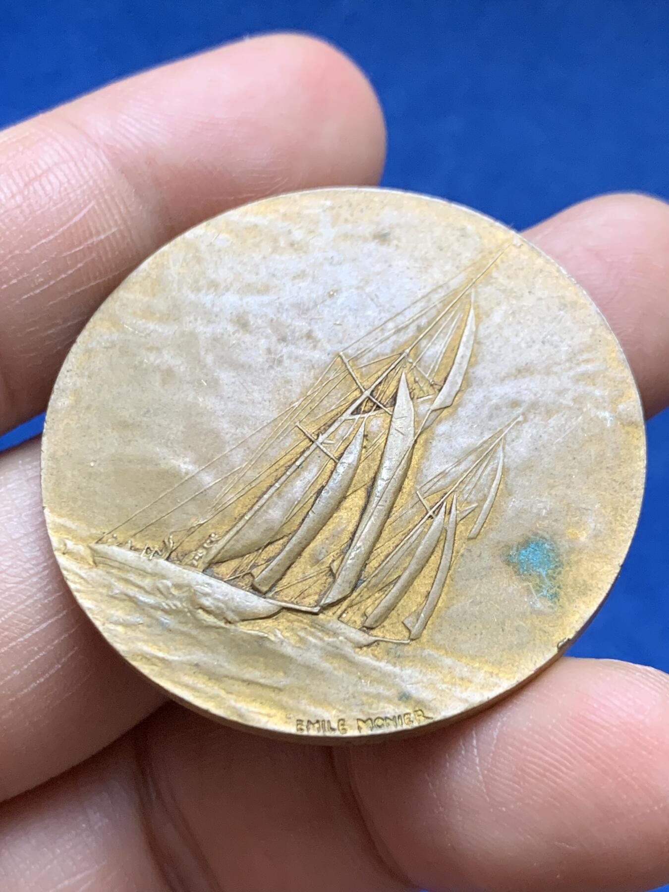 《竞宝斋》第375场 周日，周一，周二 3场连拍 （全场包邮） 法国帆船联盟纪念铜章 26.7g 40.5mm 铜标边铭