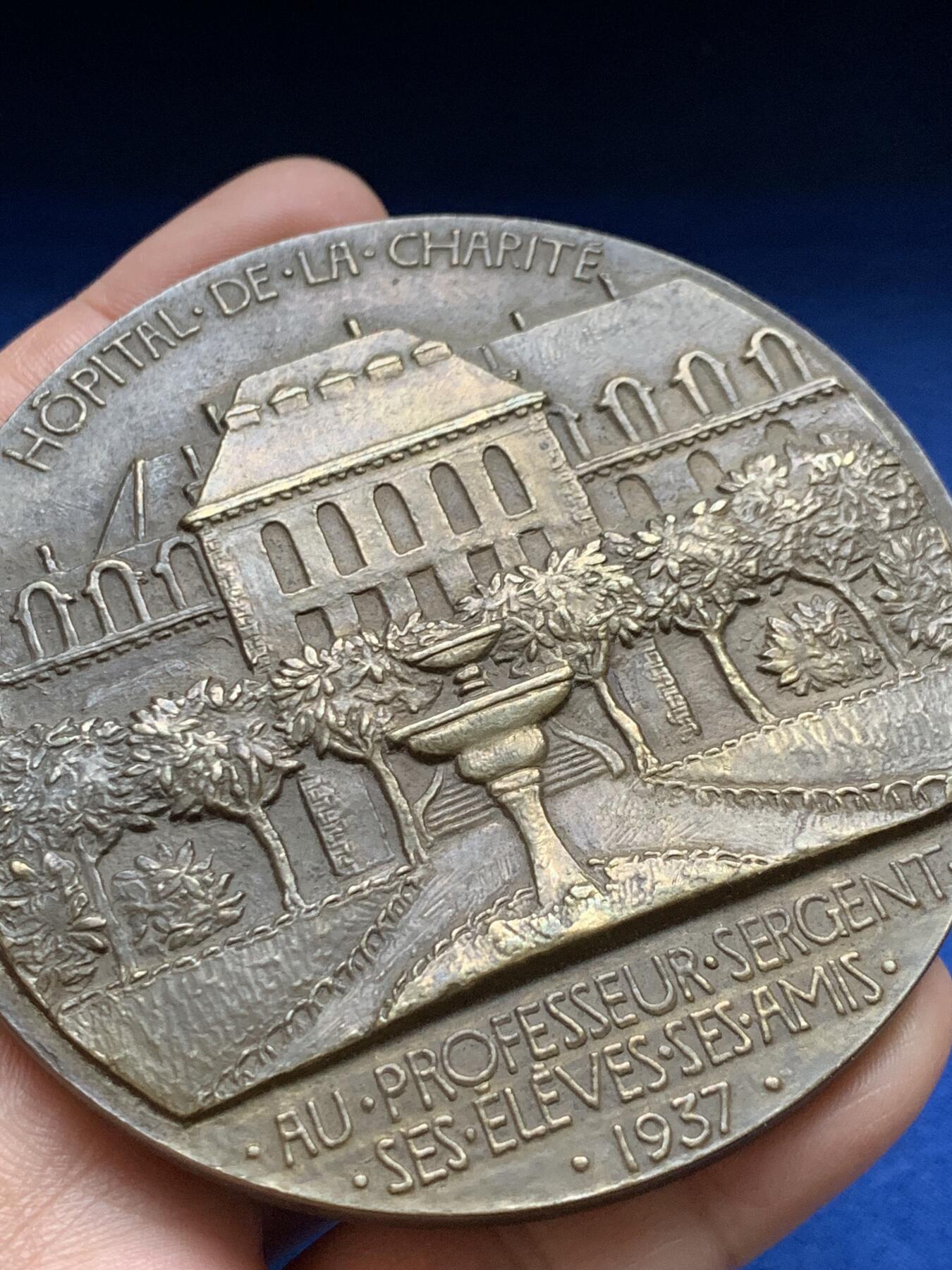 《竞宝斋》第375场 周日，周一，周二 3场连拍 （全场包邮） 名家Dropsy作医学教授埃米尔大铜章 290.8g 80.2mm 三角铜标