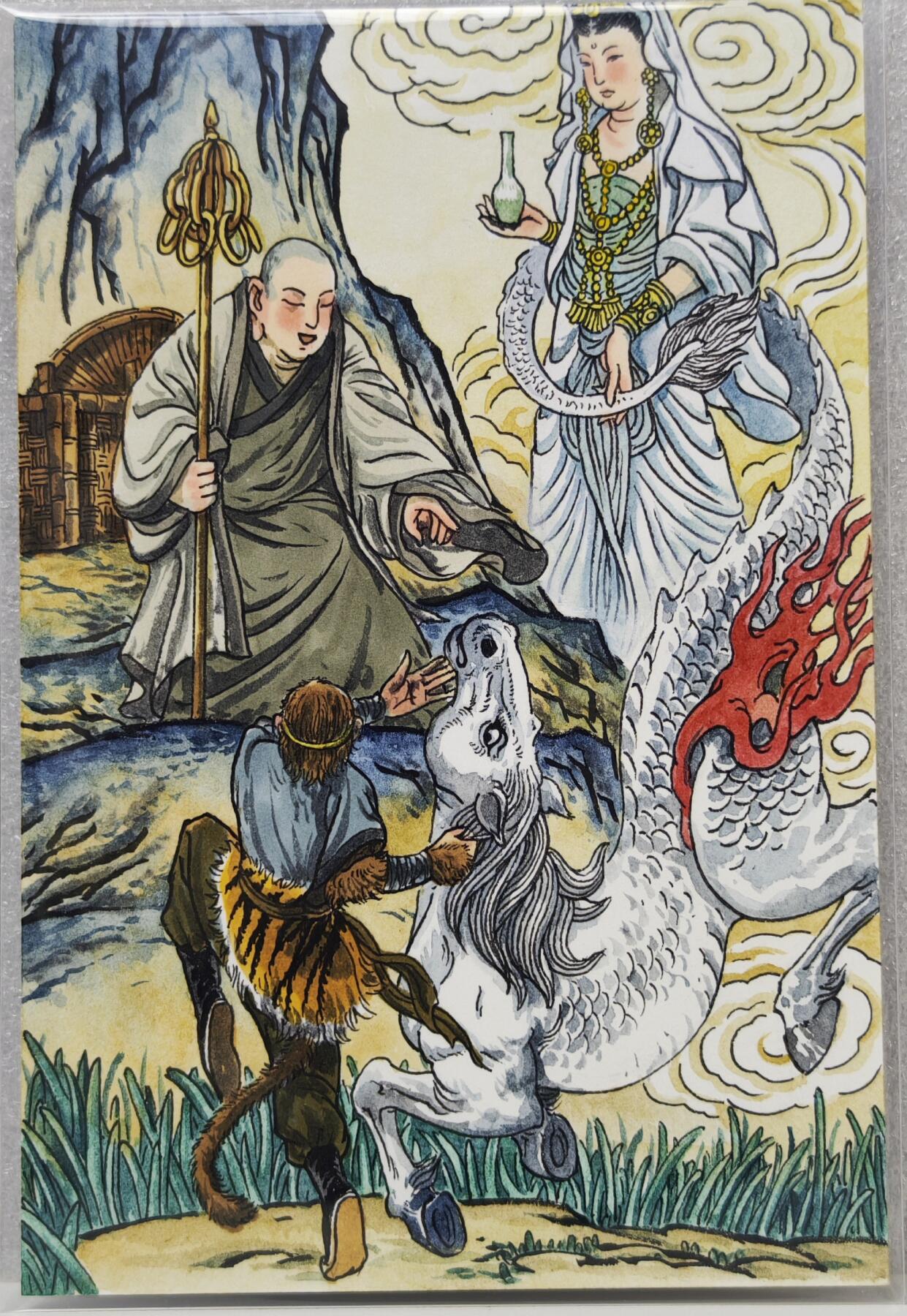 白泽拍卖卡牌手绘专场第16期（未知东郭清明酒，何似西窗谷雨茶） 2025 超吉梦手绘大卡 第九难·陡涧换马 多吉亲签 尺寸：10cm*15cm
