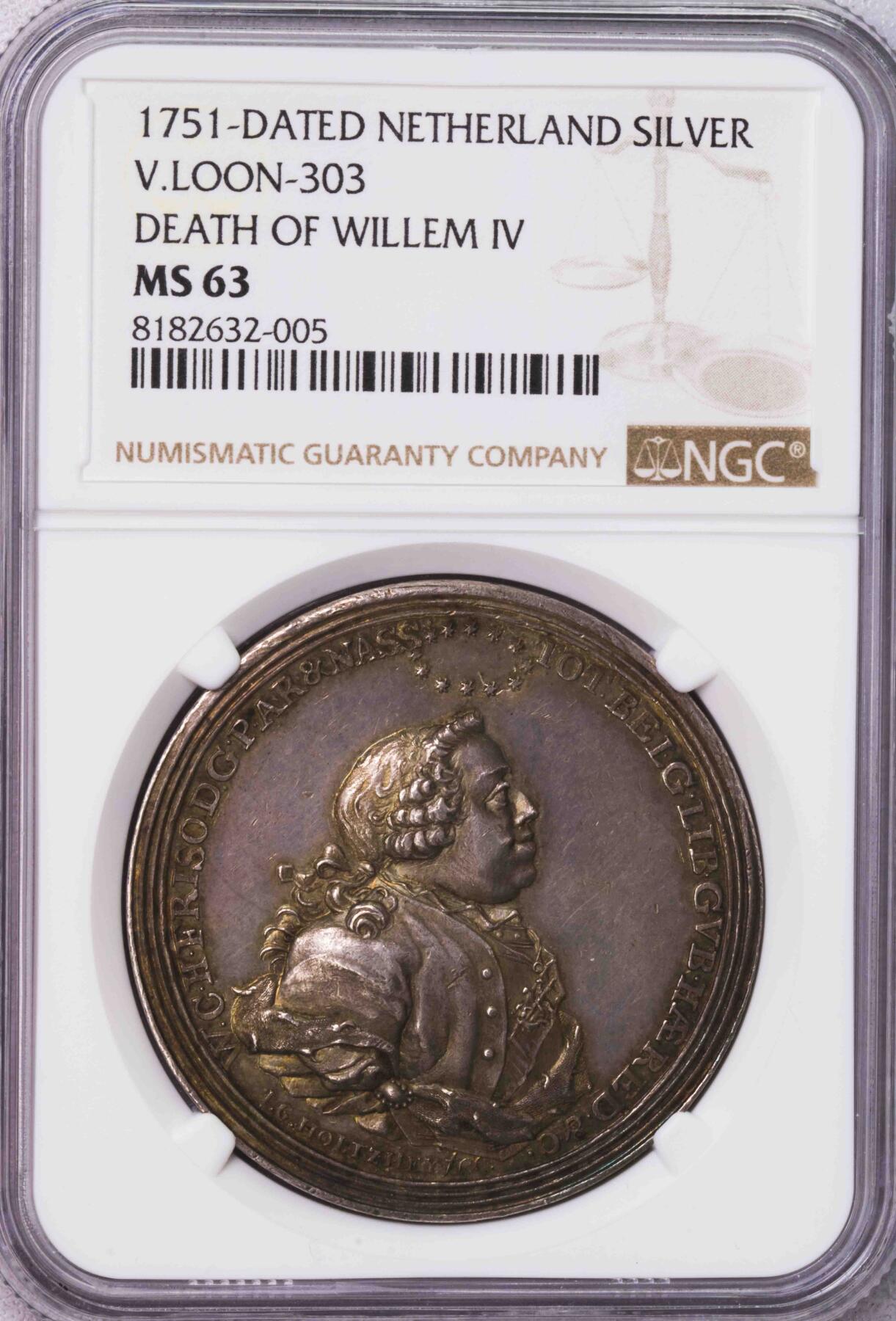 NGC-MS63 1751荷兰威廉四世逝世大银章 唯一冠军