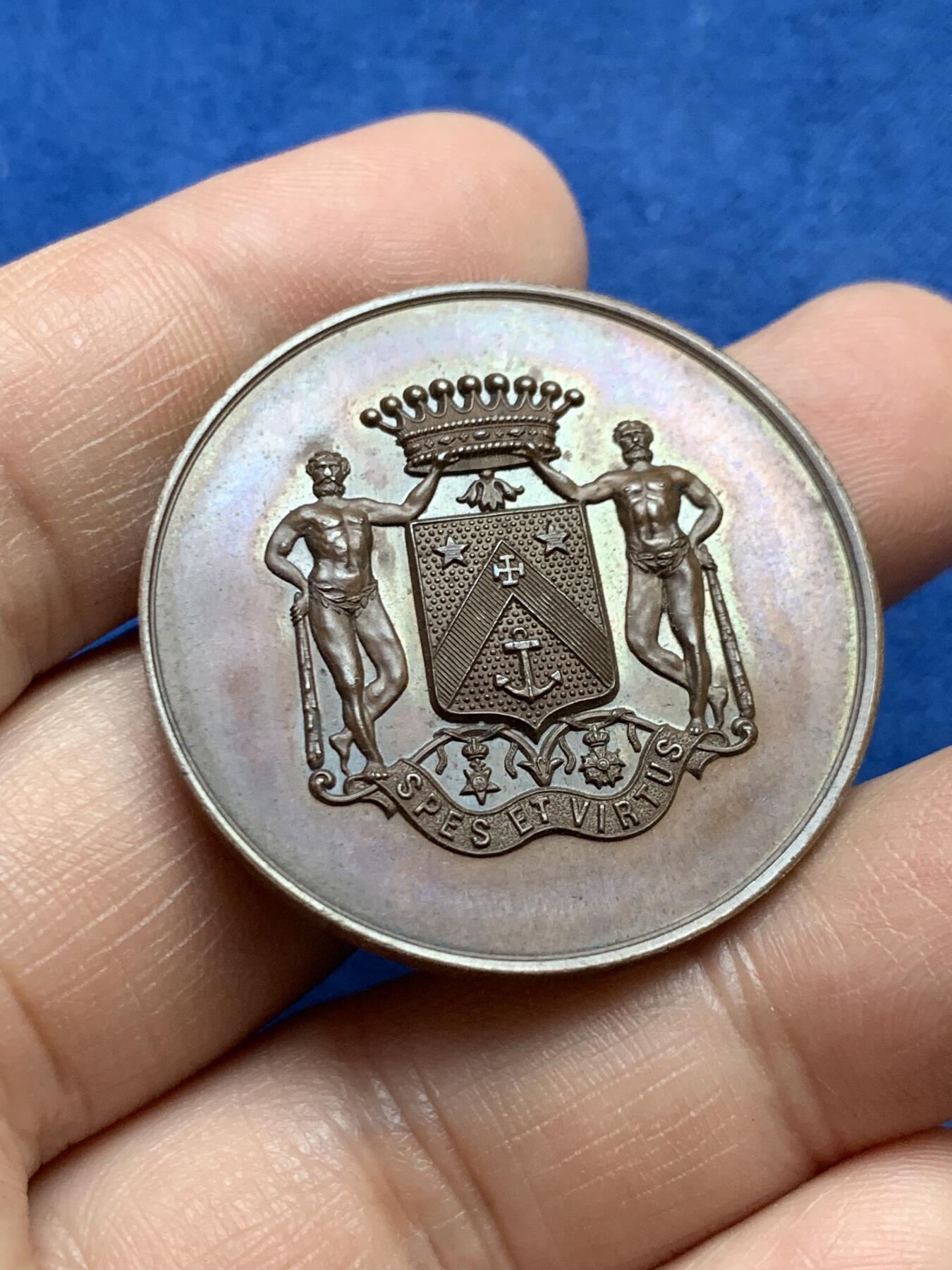 《竞宝斋》第375场 周日，周一，周二 3场连拍 （全场包邮） 法国贝尔维尤伯爵纪念章 蜜蜂铜 带盒 19.5g 36.9mm