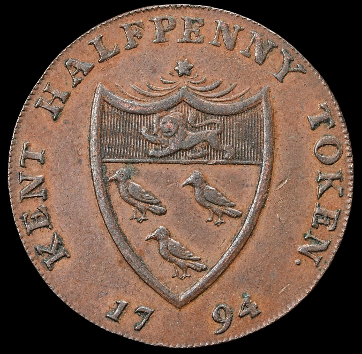 修遠堂世界钱币第六十六期 1794年英国肯特郡1/2便士代用币 9.05g