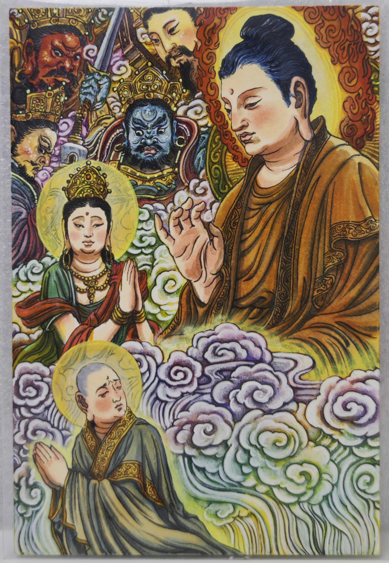 白泽拍卖卡牌手绘专场第16期（未知东郭清明酒，何似西窗谷雨茶） 2025 超吉梦手绘大卡 第一难·金蝉遭贬 多吉亲签 尺寸：10cm*15cm