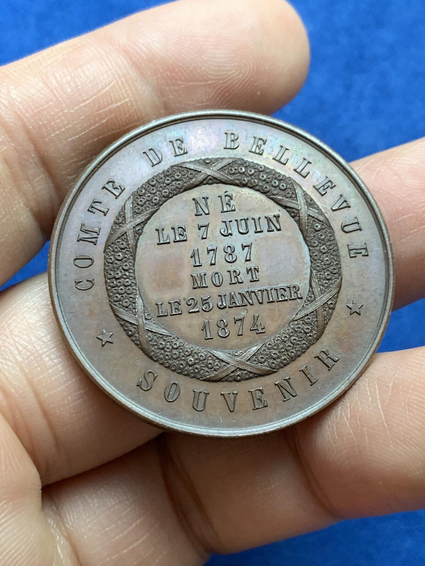 《竞宝斋》第375场 周日，周一，周二 3场连拍 （全场包邮） 法国贝尔维尤伯爵纪念章 蜜蜂铜 带盒 19.5g 36.9mm