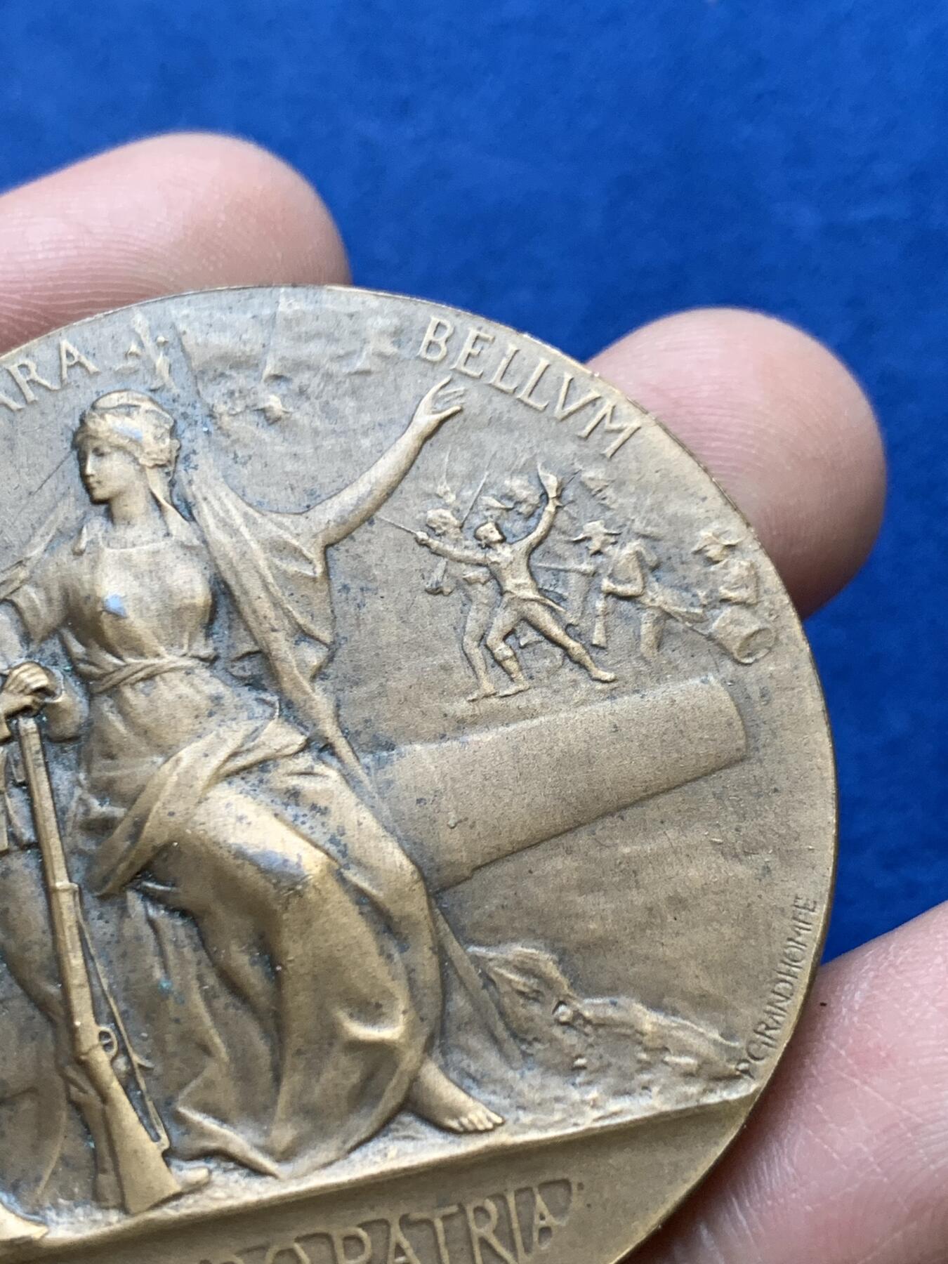 《竞宝斋》第375场 周日，周一，周二 3场连拍 （全场包邮） 法国一战征兵纪念铜章 带盒 66.4g 49.8mm