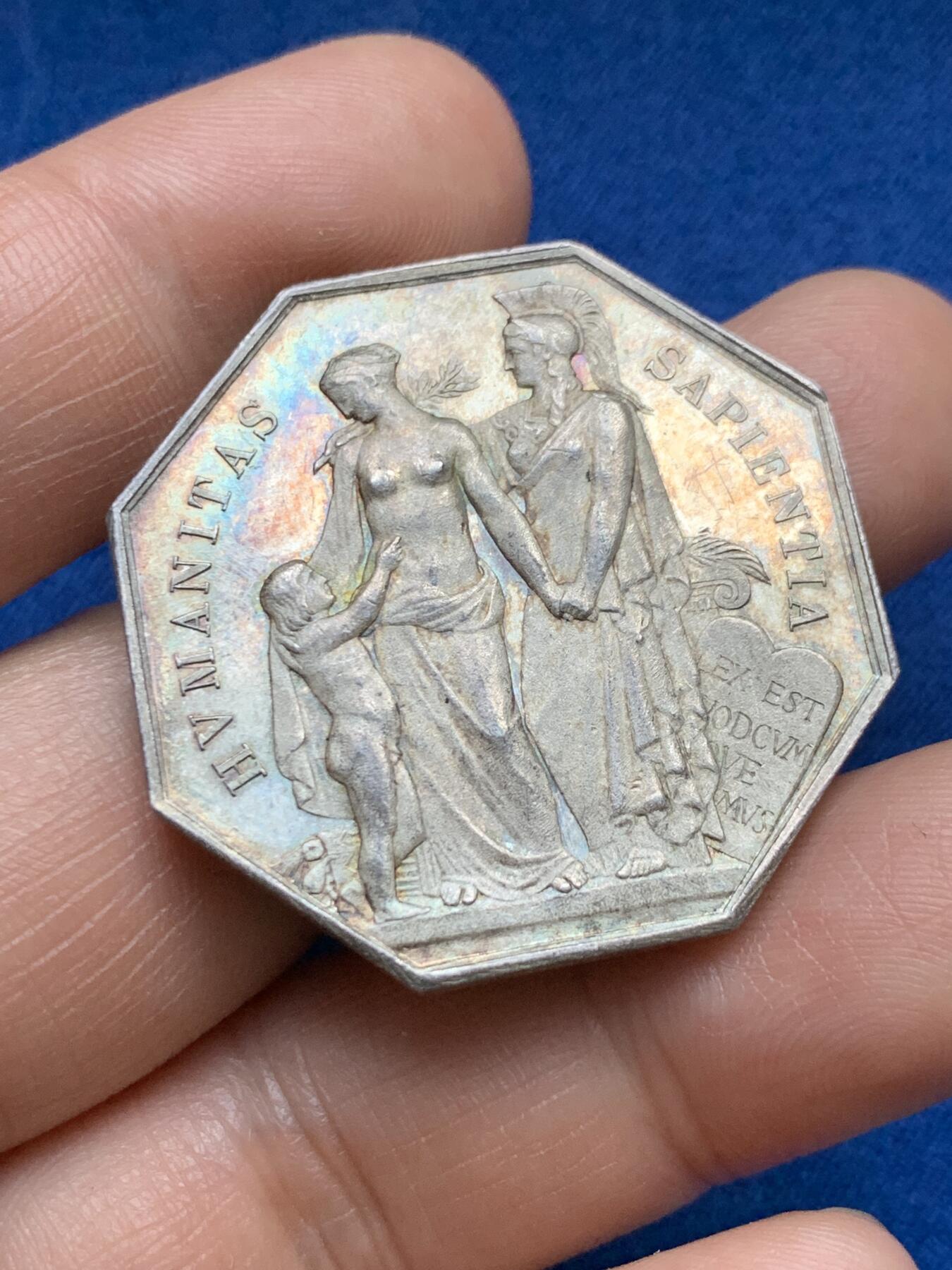 《竞宝斋》第375场 周日，周一，周二 3场连拍 （全场包邮） 法国八角银质代币，公证人协会，23.83g，36.1mm，蜜蜂边铭