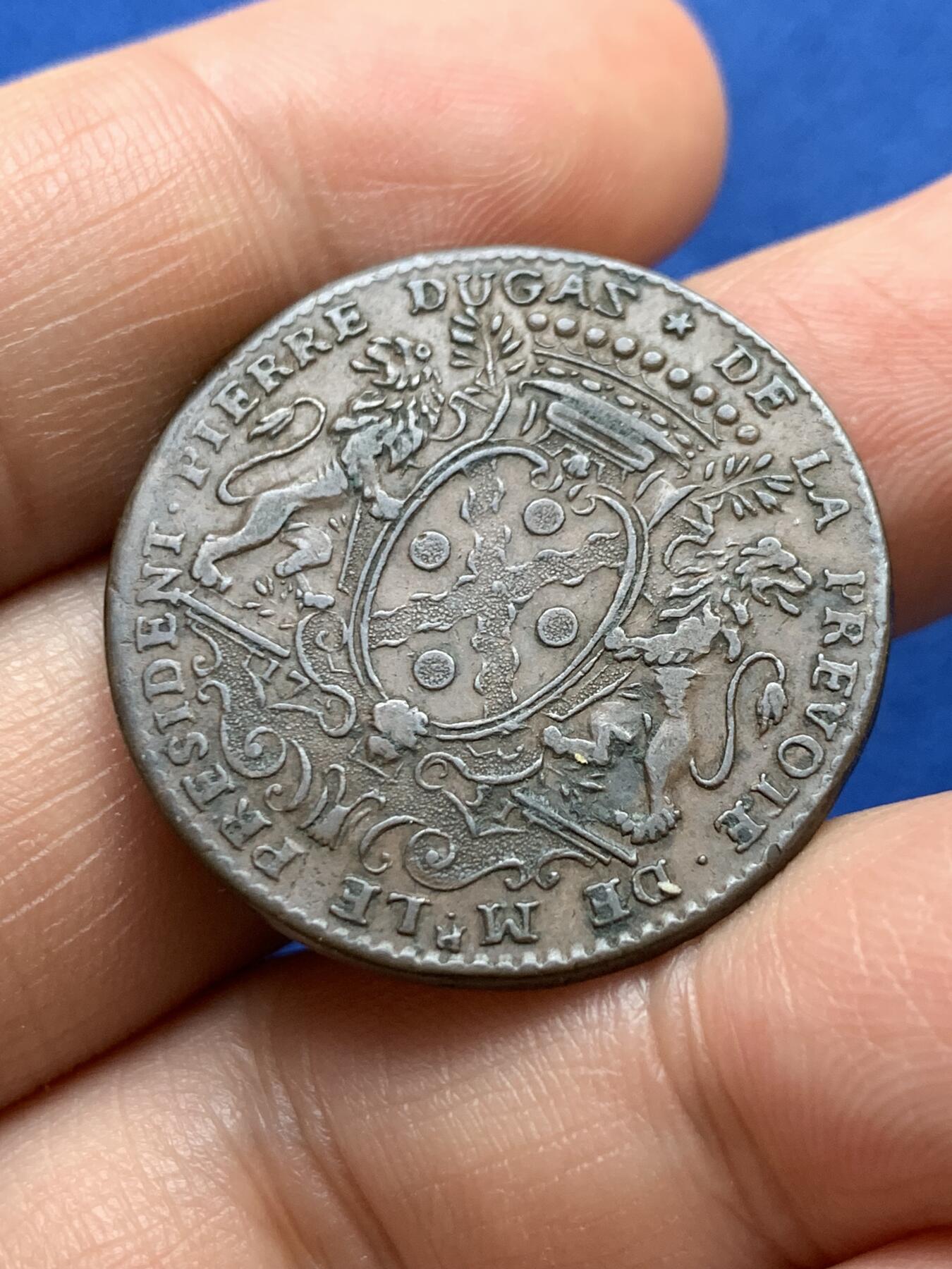 《竞宝斋》第375场 周日，周一，周二 3场连拍 （全场包邮） 法国1751年带有里昂市长Pierre Dugas徽章的铜质代币，9.7g，30.3mm