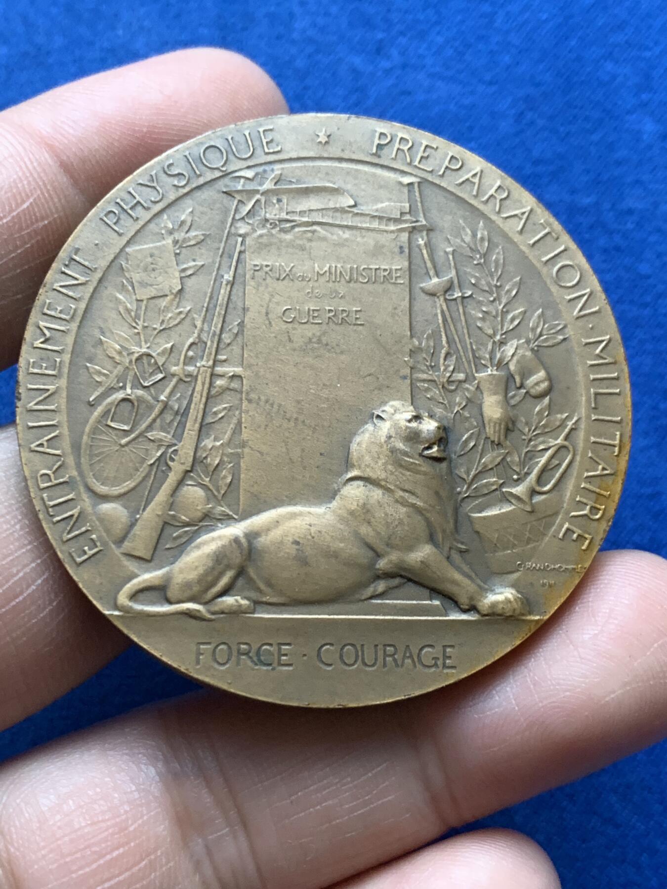 《竞宝斋》第375场 周日，周一，周二 3场连拍 （全场包邮） 法国一战征兵纪念铜章 带盒 66.4g 49.8mm