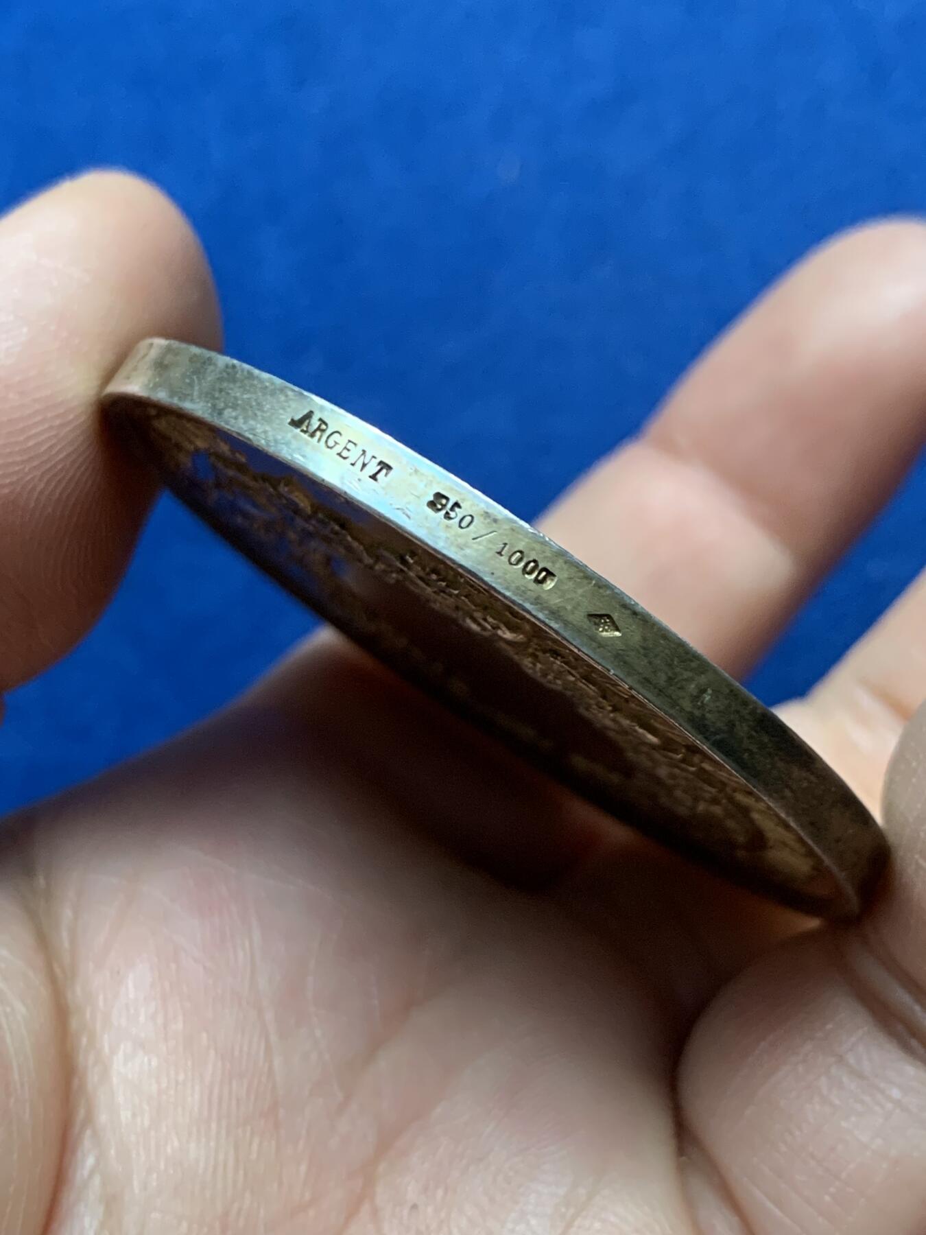 《竞宝斋》第375场 周日，周一，周二 3场连拍 （全场包邮） 法国Bottee 多姆山省园艺与葡萄栽培协会镀金银章，62.22g，50.6mm，边铭：密涅瓦厂标+菱形argent 950/1000