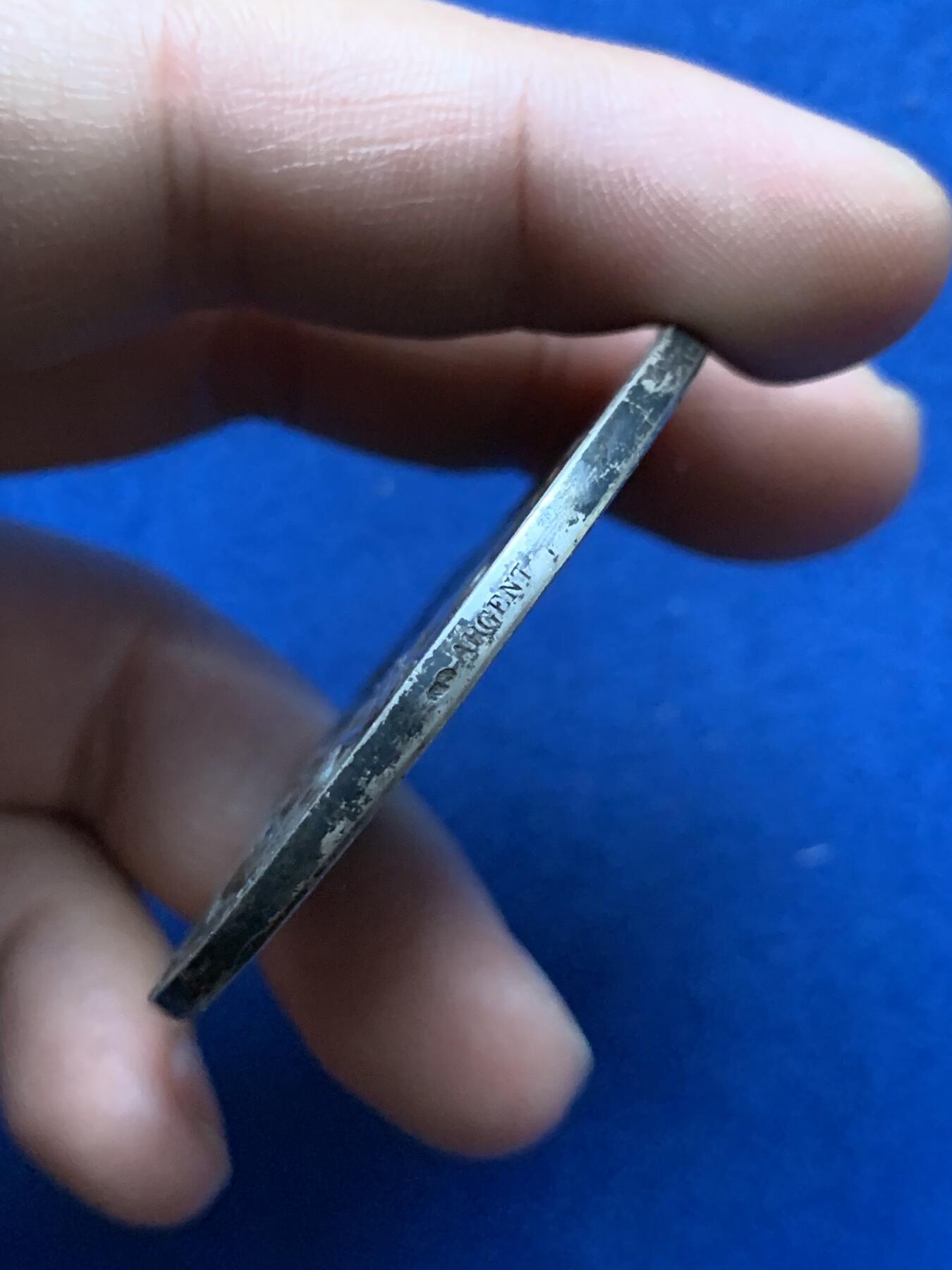 《竞宝斋》第375场 周日，周一，周二 3场连拍 （全场包邮） 法国马赛航海协会海王与海后银章，57g，49.5mm，丰饶角边铭