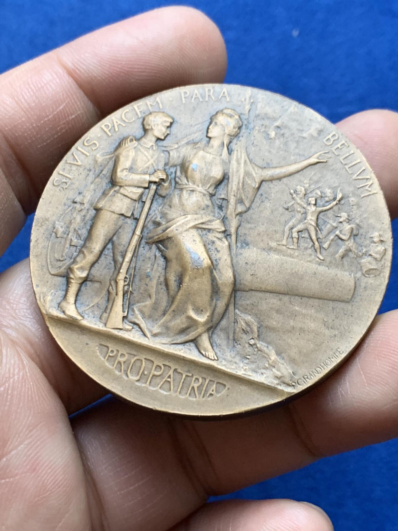 《竞宝斋》第375场 周日，周一，周二 3场连拍 （全场包邮） 法国一战征兵纪念铜章 带盒 66.4g 49.8mm