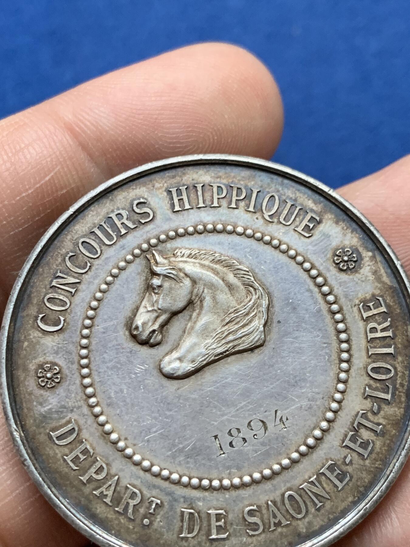 《竞宝斋》第375场 周日，周一，周二 3场连拍 （全场包邮） 法国索恩-卢瓦尔马术比赛银章，38.5g，41mm，丰饶角边铭