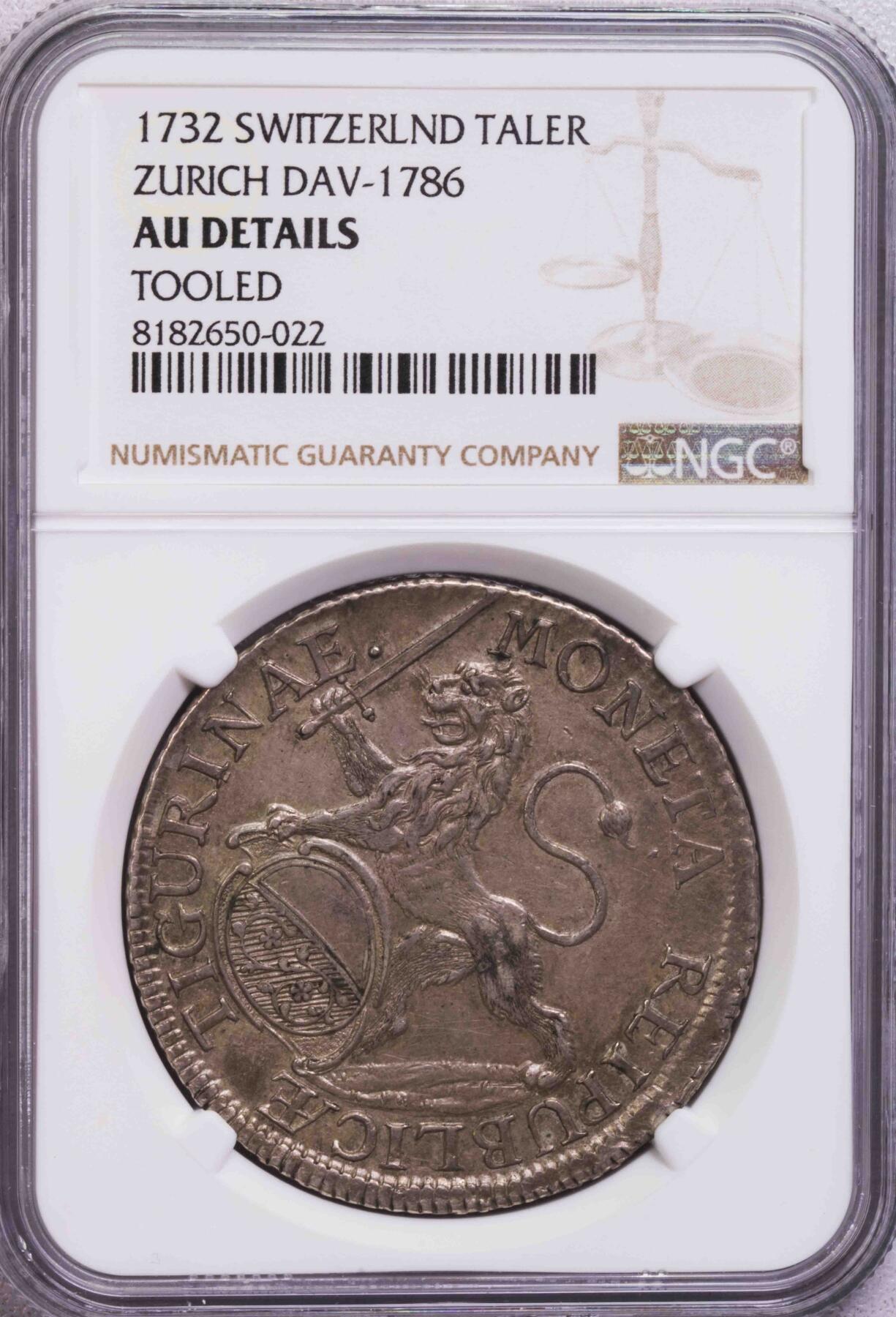 NGC-AUD 1732苏黎世雄狮持剑背文字版泰勒大银币
