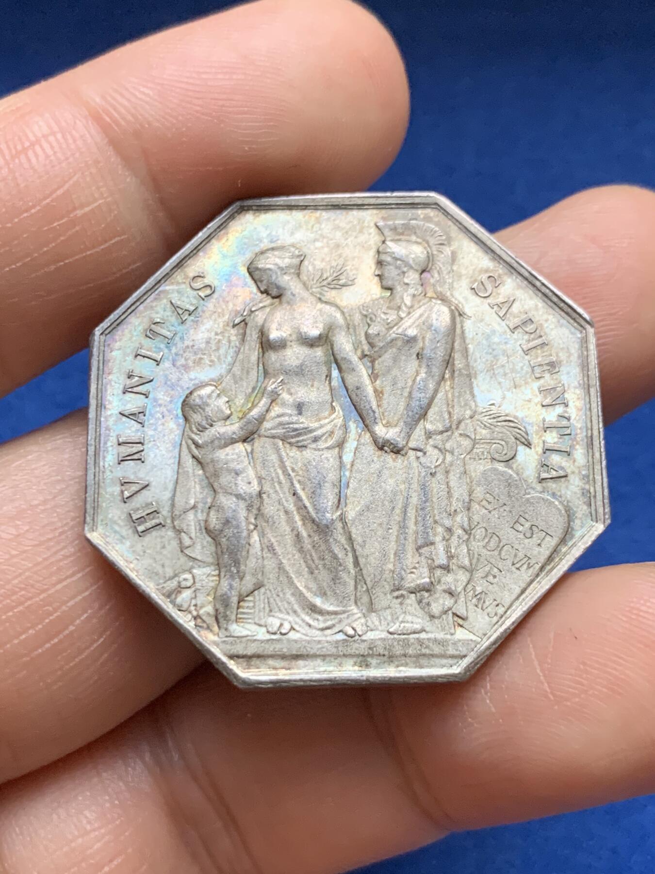 《竞宝斋》第375场 周日，周一，周二 3场连拍 （全场包邮） 法国八角银质代币，公证人协会，23.83g，36.1mm，蜜蜂边铭