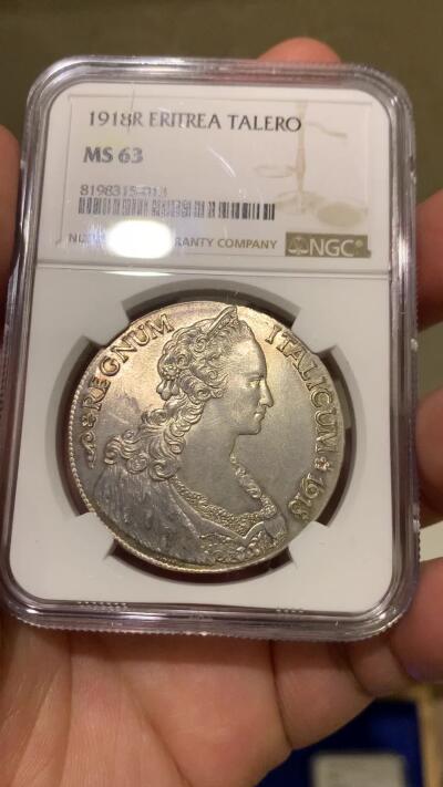 《竞宝斋》第373场 周日，周一，周二 3场连拍 （全场包邮） NGC MS63 意属厄立特里亚 1918年 特蕾莎 1TALERO大银币 转光好状态 高分值得入手