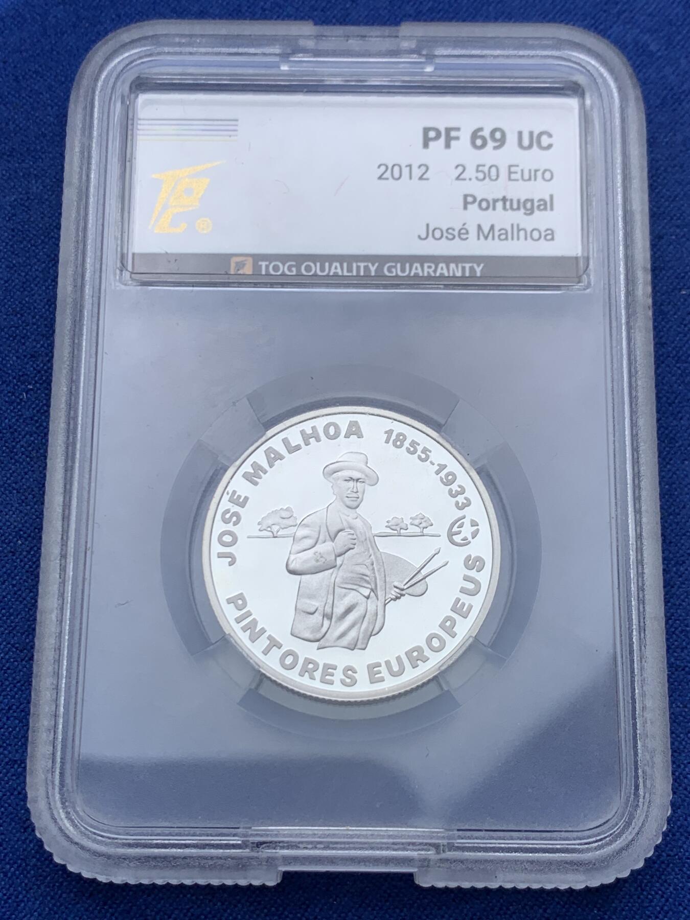 《竞宝斋》第373场 周日，周一，周二 3场连拍 （全场包邮） TQG PF69UC 葡萄牙2012年欧洲之星系列-何塞•马赫（葡萄牙自然主义画家）2.5欧元精制银币 12克 925银 发行量：约4千多