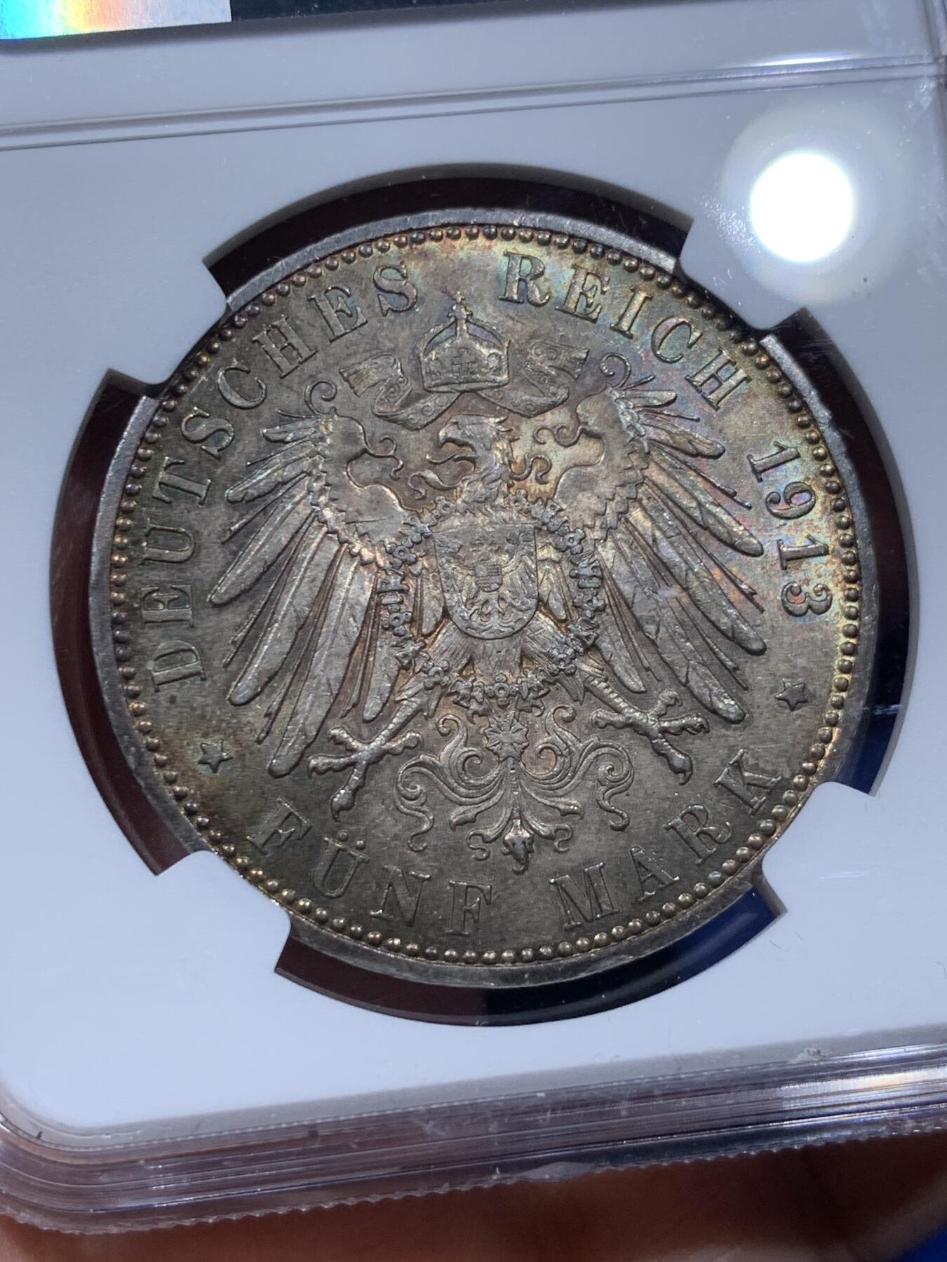 《竞宝斋》第373场 周日，周一，周二 3场连拍 （全场包邮） NGC UNCD 德国1913A普鲁士威廉三世军装5马克银币