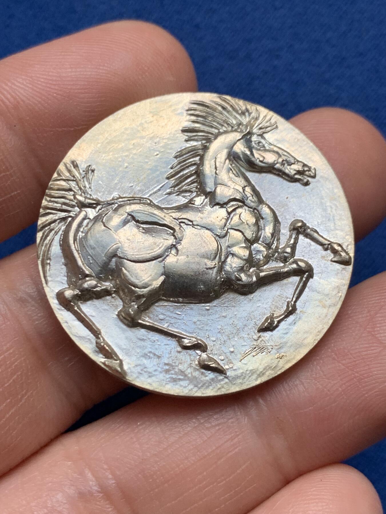 《竞宝斋》第373场 周日，周一，周二 3场连拍 （全场包邮） 瑞士汉斯·埃尔尼银章 1919-1969“马戏团骑士50周年”银章 900银 20.4克 34.1mm