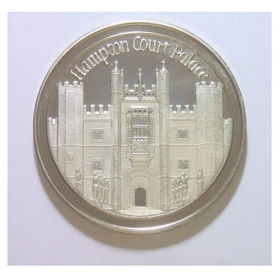 英国1977年伊丽莎白+汉普顿宫 高浮雕精制大镀银章 带原盒原证 43MM