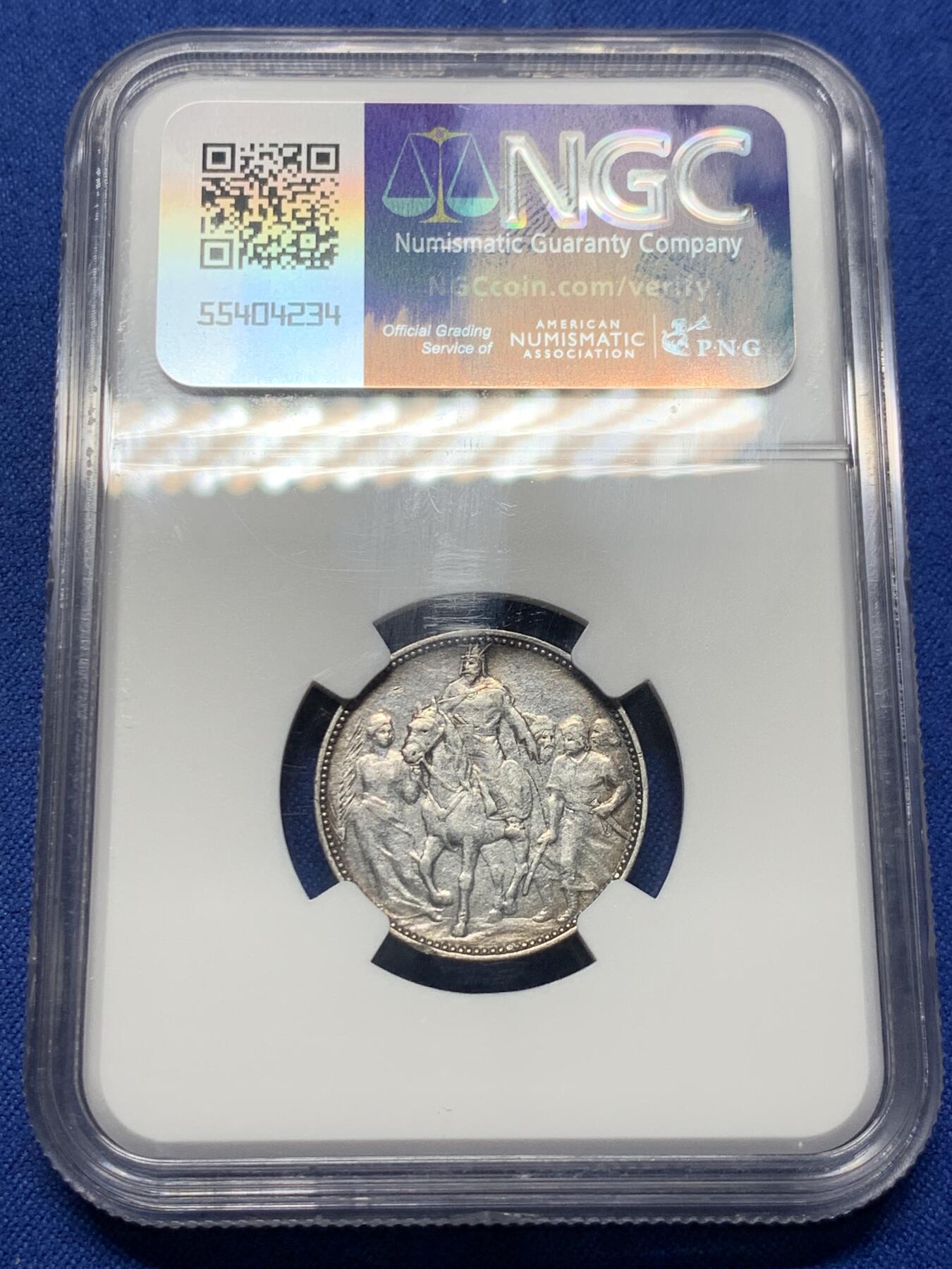 《竞宝斋》第373场 周日，周一，周二 3场连拍 （全场包邮） NGC AU50 匈牙利1896年1克朗银币，匈牙利千年纪念币，充分流通有分不容易