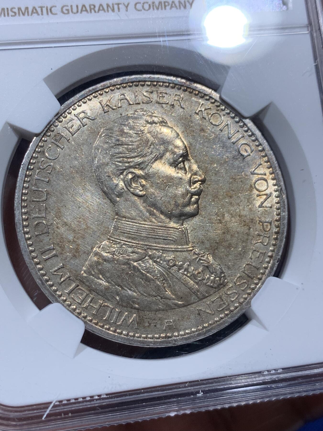 《竞宝斋》第373场 周日，周一，周二 3场连拍 （全场包邮） NGC UNCD 德国1913A普鲁士威廉三世军装5马克银币