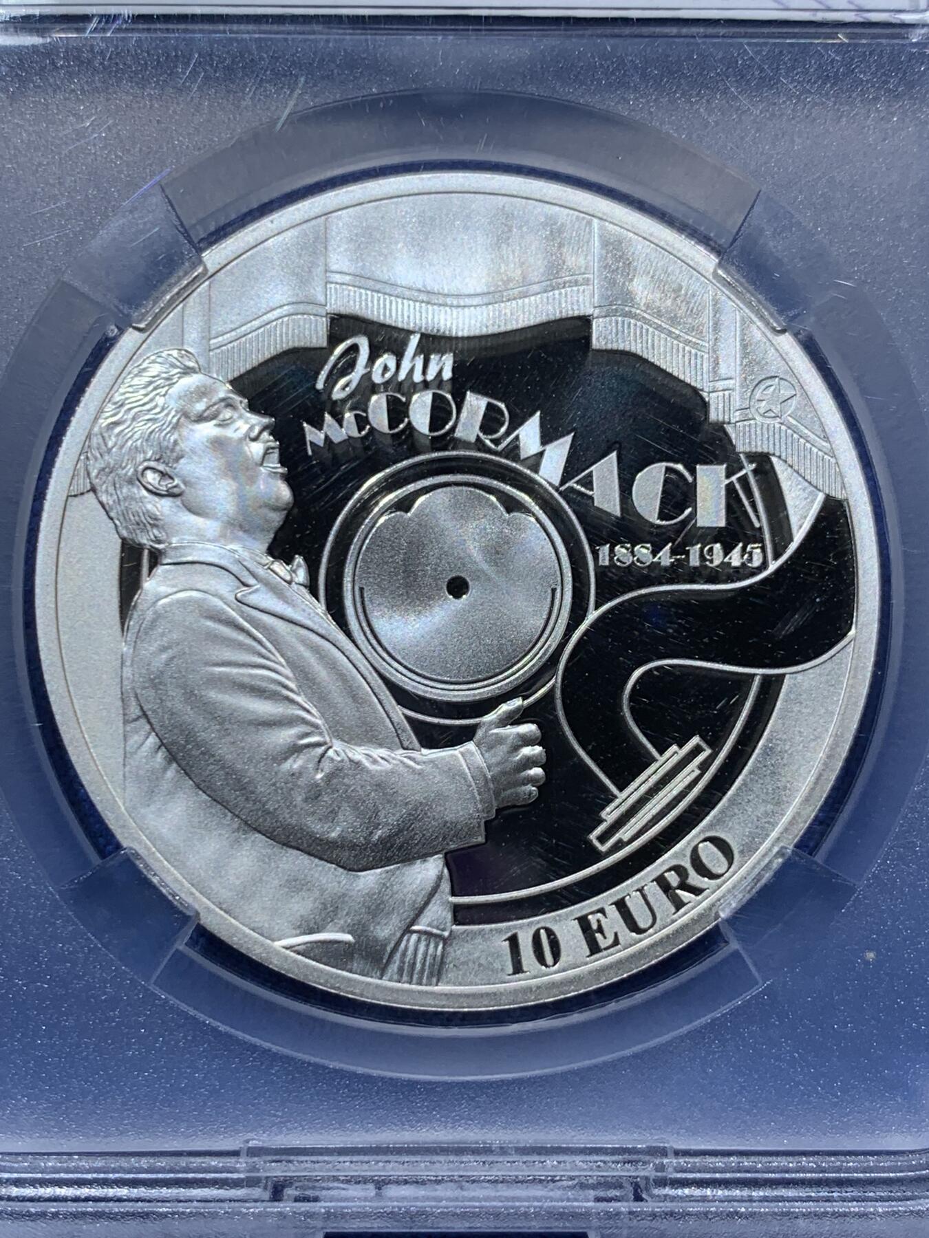 《竞宝斋》第373场 周日，周一，周二 3场连拍 （全场包邮） TQG PF69UC 爱尔兰2014年10欧元精制银币 欧洲之星系列-‌约翰·麦科马克（爱尔兰籍美国男高音歌唱家）诞辰130周年 28.28克 925银 发行量：8千