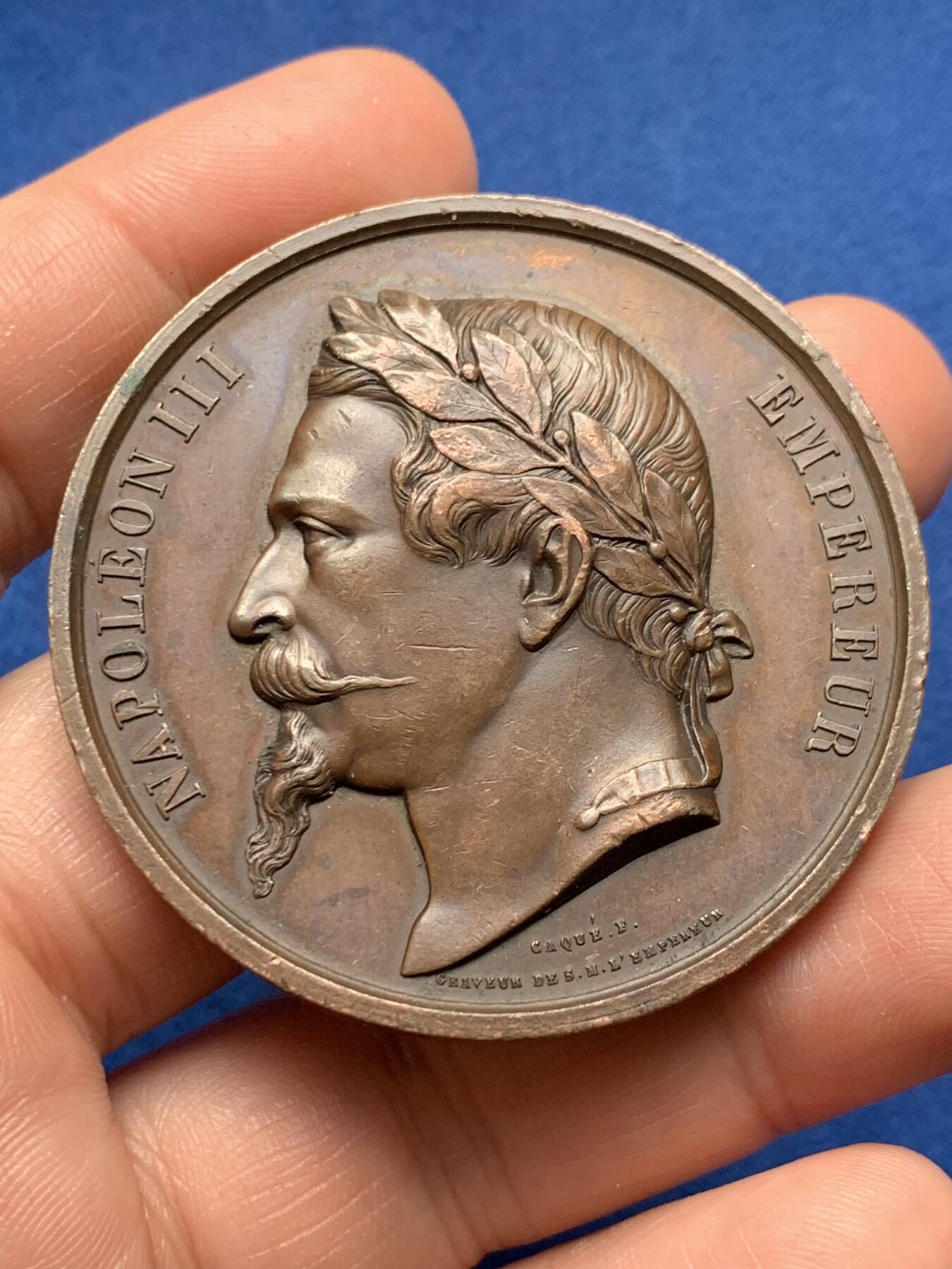 《竞宝斋》第373场 周日，周一，周二 3场连拍 （全场包邮） 法国1862拿破仑三世-农业部铜章 蜜蜂铜标 50.7mm 56克 密封原铸品