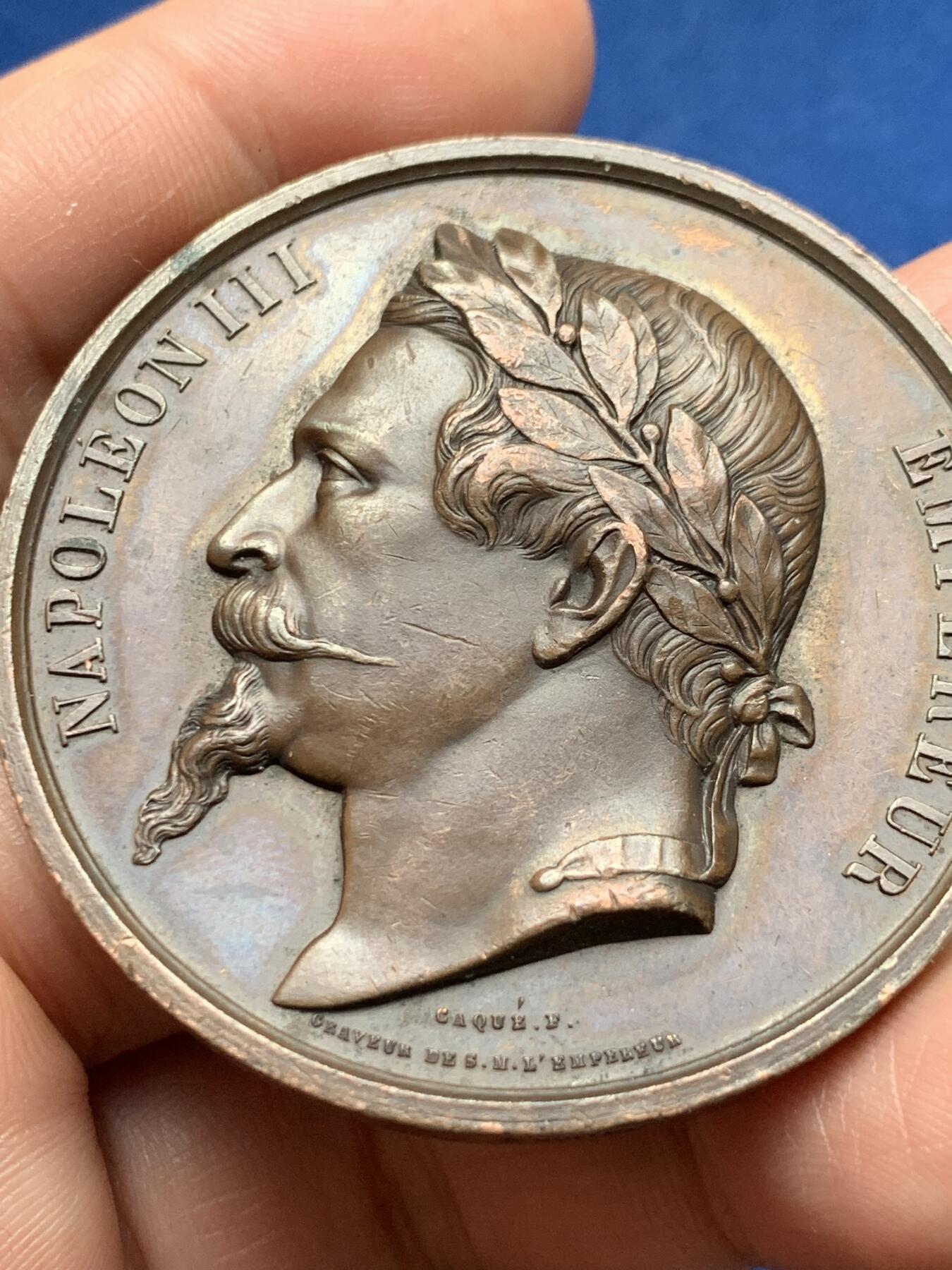 《竞宝斋》第373场 周日，周一，周二 3场连拍 （全场包邮） 法国1862拿破仑三世-农业部铜章 蜜蜂铜标 50.7mm 56克 密封原铸品