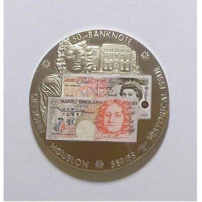 英国牛顿+伊丽莎白50英镑纸币币中币彩色高浮雕精制大镀银章 40MM - 英国牛顿+伊丽莎白50英镑纸币币中币彩色高浮雕精制大镀银章 40MM