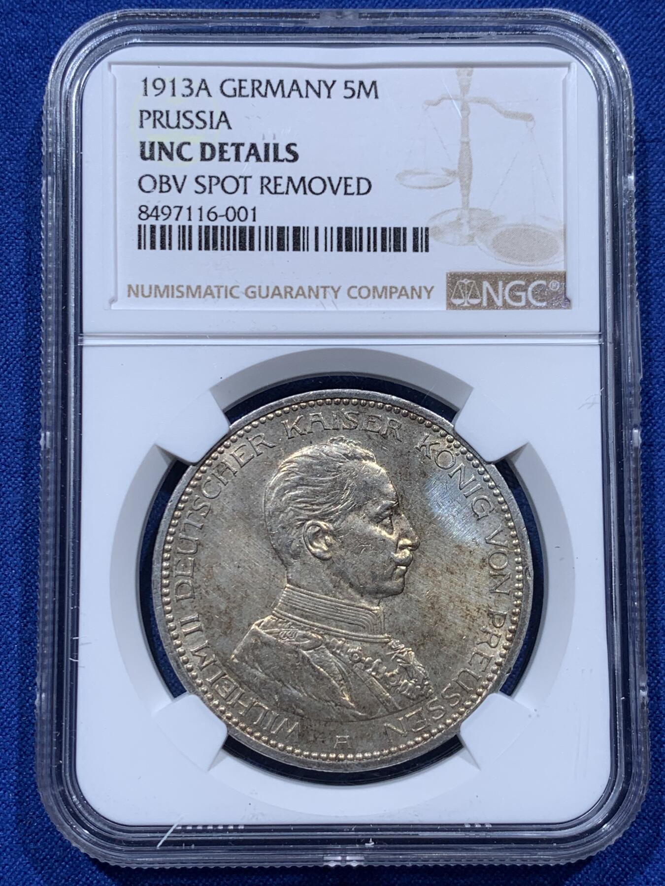 《竞宝斋》第373场 周日，周一，周二 3场连拍 （全场包邮） NGC UNCD 德国1913A普鲁士威廉三世军装5马克银币