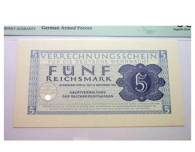 难得超高分 PMG MS68 德国第三帝国1944年5马克 全新原光 - 难得超高分 PMG MS68 德国第三帝国1944年5马克 全新原光