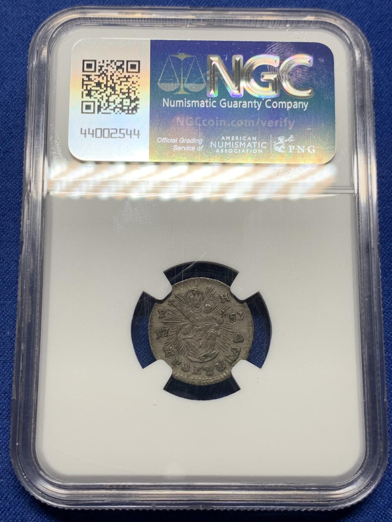 《竞宝斋》第373场 周日，周一，周二 3场连拍 （全场包邮） NGC XF45 奥匈帝国 1753年 匈牙利 大奶妈 1波尔图拉 银币 小而精的品种