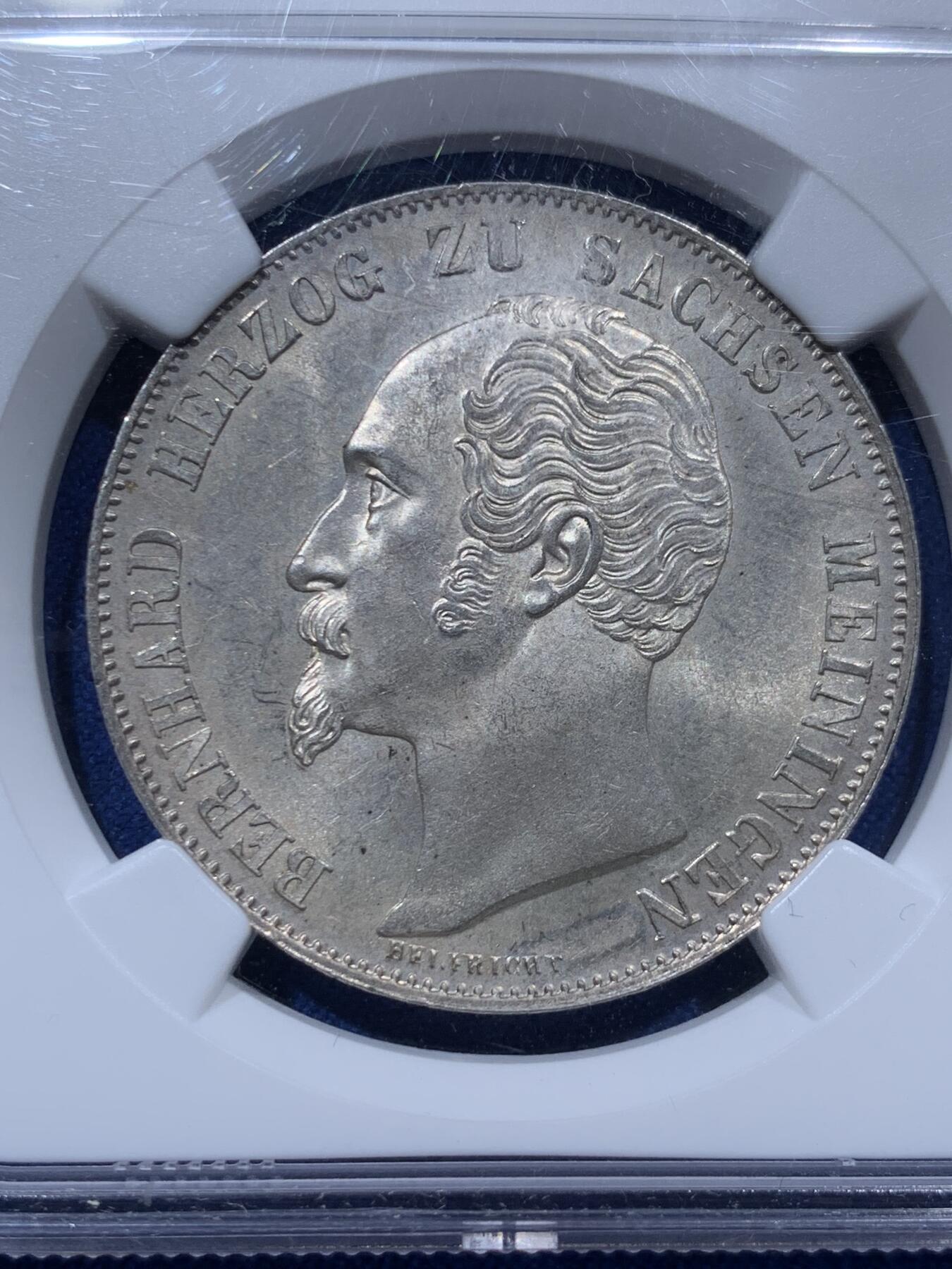 《竞宝斋》第373场 周日，周一，周二 3场连拍 （全场包邮） NGC MS63 德国1854年萨克森梅宁根2盾银币！单一年份，少见好品，原汁原味！