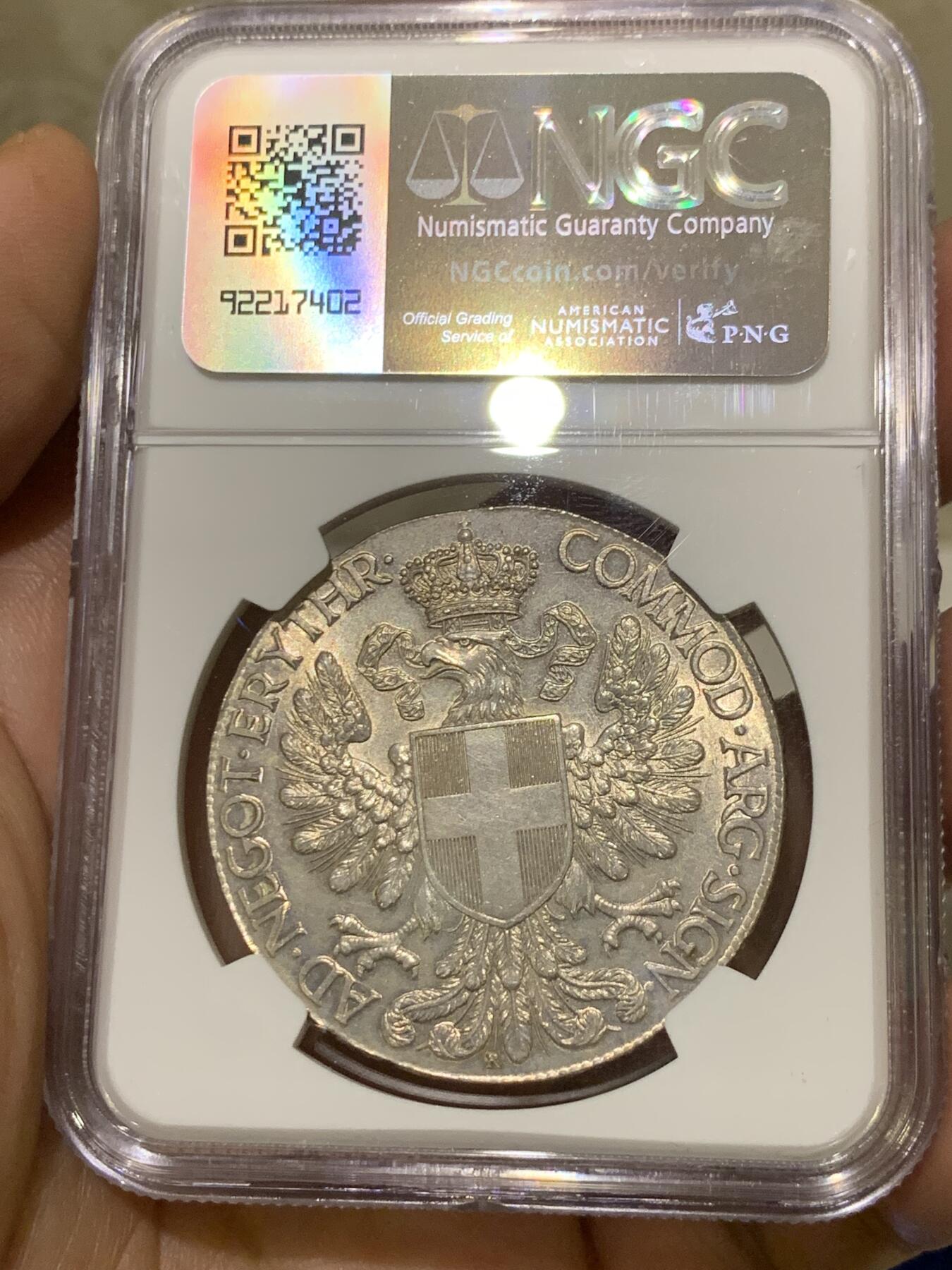 《竞宝斋》第373场 周日，周一，周二 3场连拍 （全场包邮） NGC MS63 意属厄立特里亚 1918年 特蕾莎 1TALERO大银币 转光好状态 高分值得入手