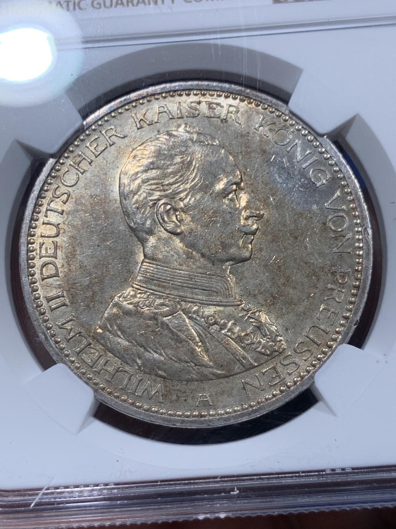 《竞宝斋》第373场 周日，周一，周二 3场连拍 （全场包邮） NGC UNCD 德国1913A普鲁士威廉三世军装5马克银币