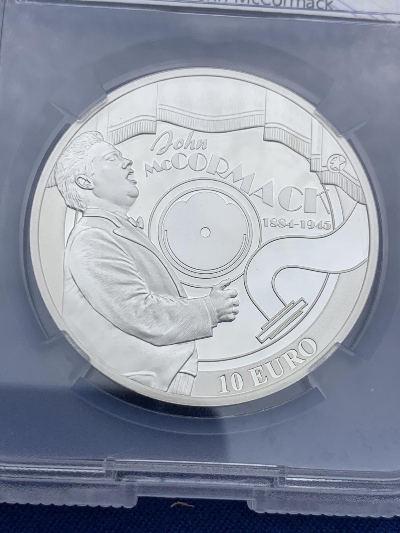 《竞宝斋》第373场 周日，周一，周二 3场连拍 （全场包邮） TQG PF69UC 爱尔兰2014年10欧元精制银币 欧洲之星系列-‌约翰·麦科马克（爱尔兰籍美国男高音歌唱家）诞辰130周年 28.28克 925银 发行量：8千