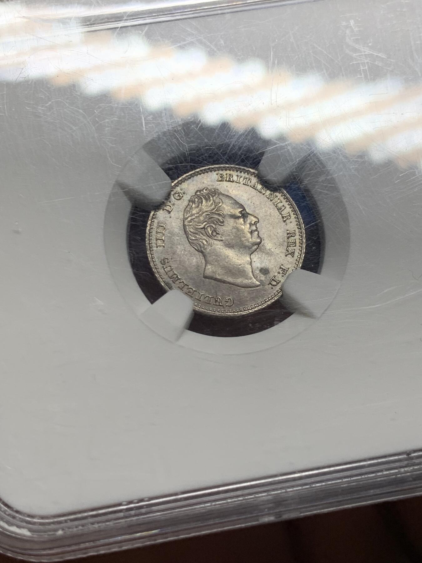 《竞宝斋》第373场 周日，周一，周二 3场连拍 （全场包邮） NGC MS63 英国1836年威廉四世4便士银币