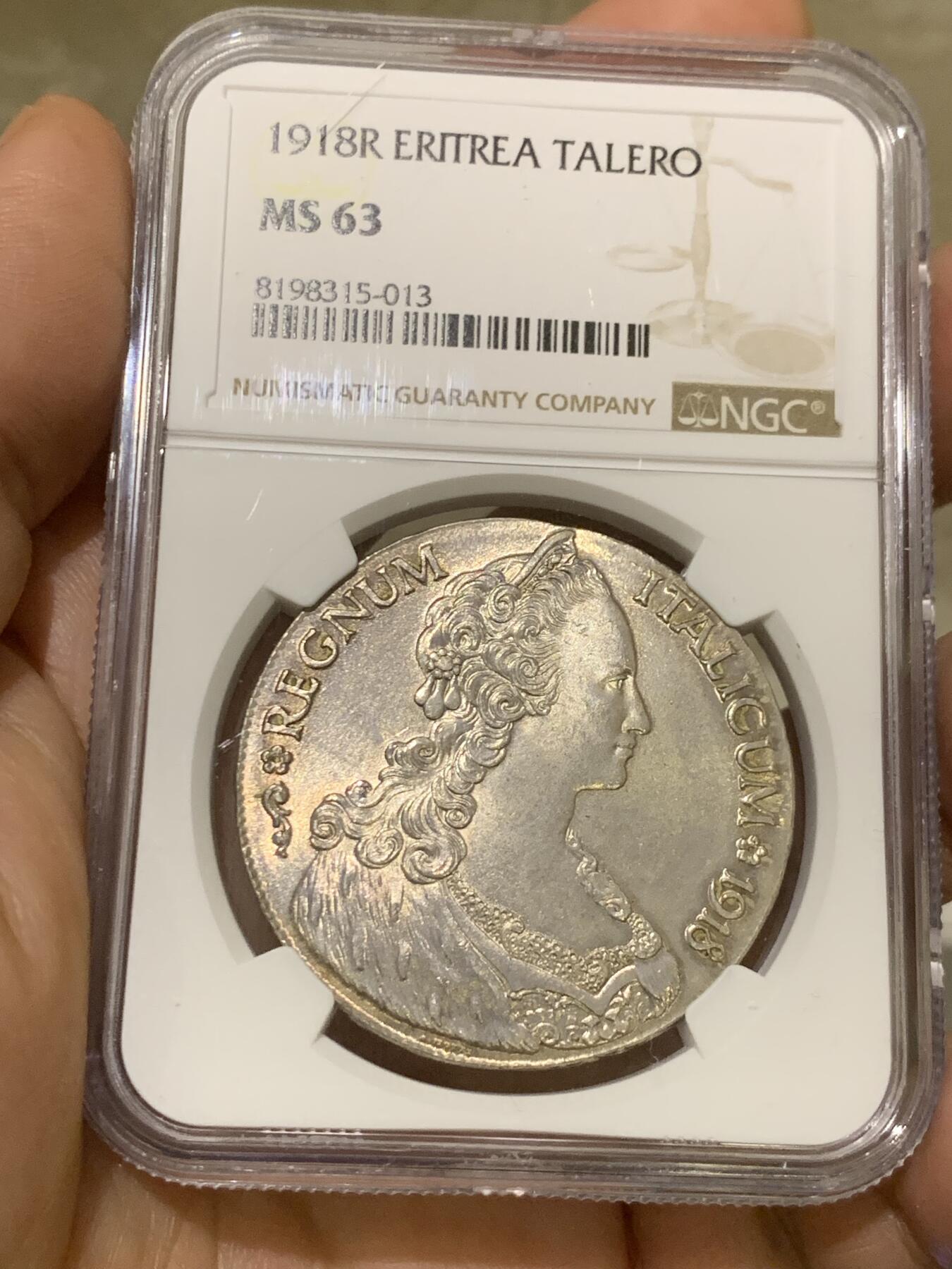 《竞宝斋》第373场 周日，周一，周二 3场连拍 （全场包邮） NGC MS63 意属厄立特里亚 1918年 特蕾莎 1TALERO大银币 转光好状态 高分值得入手