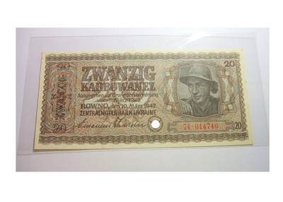 德国第三帝国占乌克兰1942年20卡博瓦内斯（等同20马克） 爽品 - 德国第三帝国占乌克兰1942年20卡博瓦内斯（等同20马克） 爽品