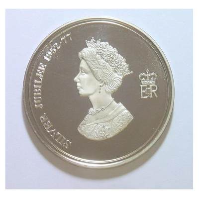 英国1977年伊丽莎白+汉普顿宫 高浮雕精制大镀银章 带原盒原证 43MM - 英国1977年伊丽莎白+汉普顿宫 高浮雕精制大镀银章 带原盒原证 43MM