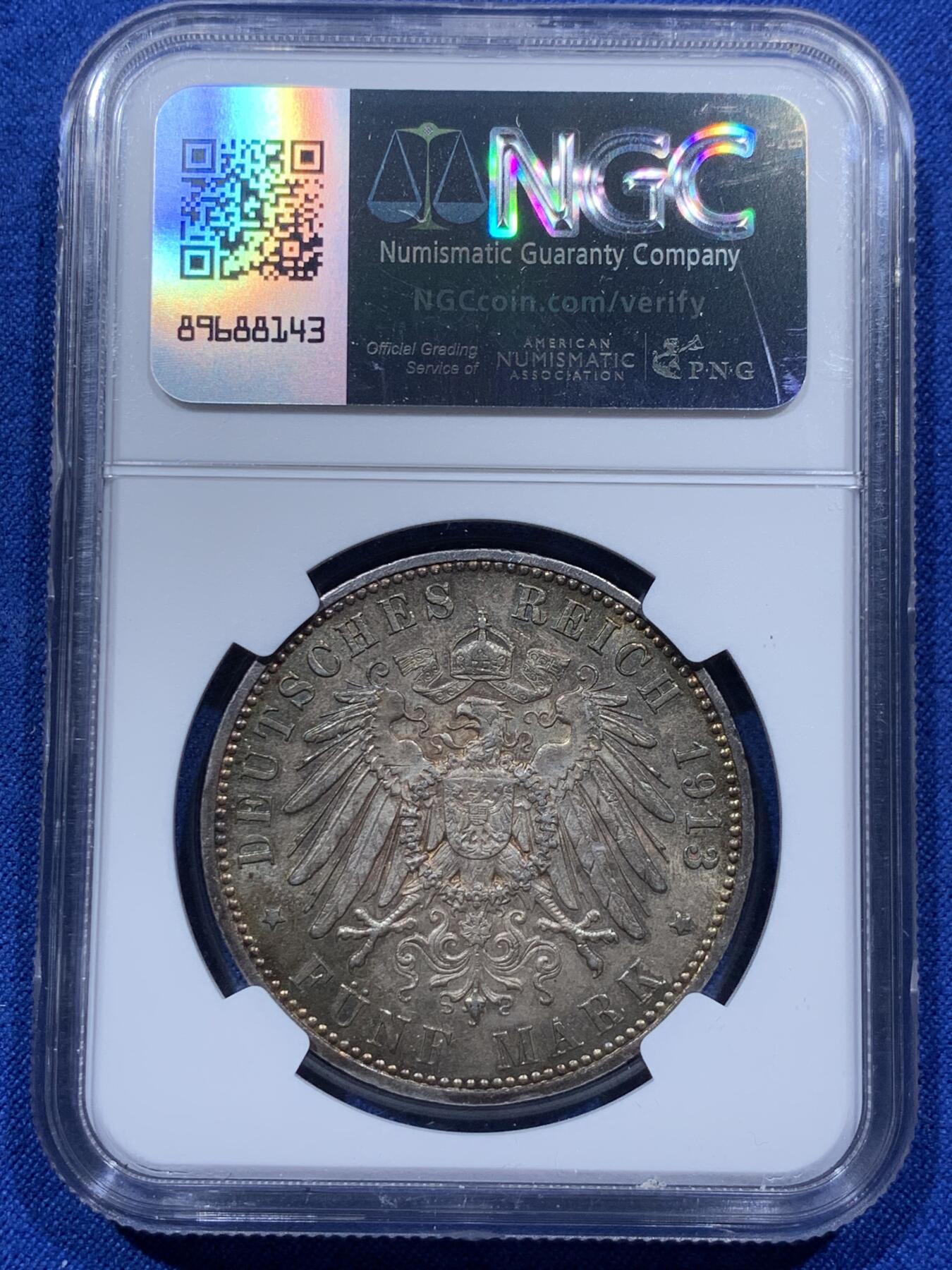 《竞宝斋》第373场 周日，周一，周二 3场连拍 （全场包邮） NGC UNCD 德国1913A普鲁士威廉三世军装5马克银币