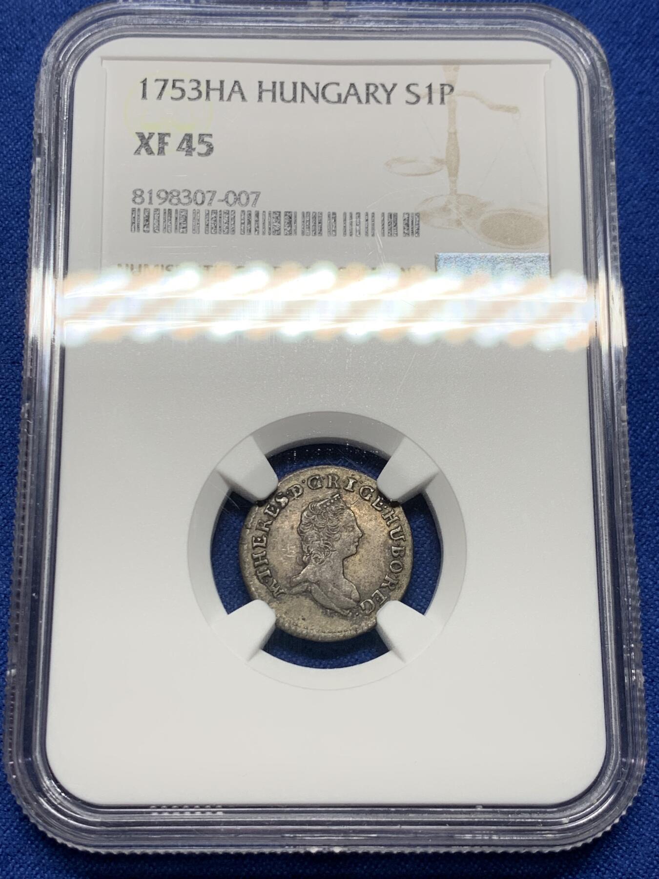 《竞宝斋》第373场 周日，周一，周二 3场连拍 （全场包邮） NGC XF45 奥匈帝国 1753年 匈牙利 大奶妈 1波尔图拉 银币 小而精的品种