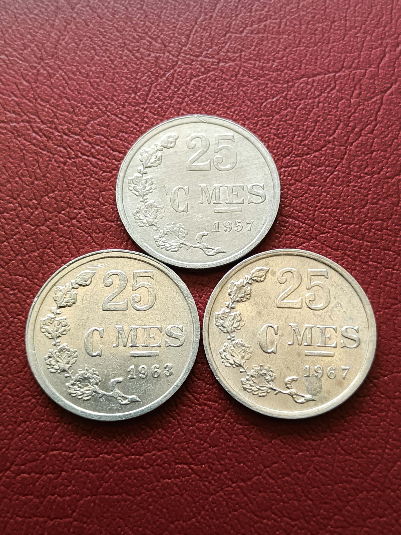 【云涧收藏】第二十场 卢森堡不同年25分3枚，UNC